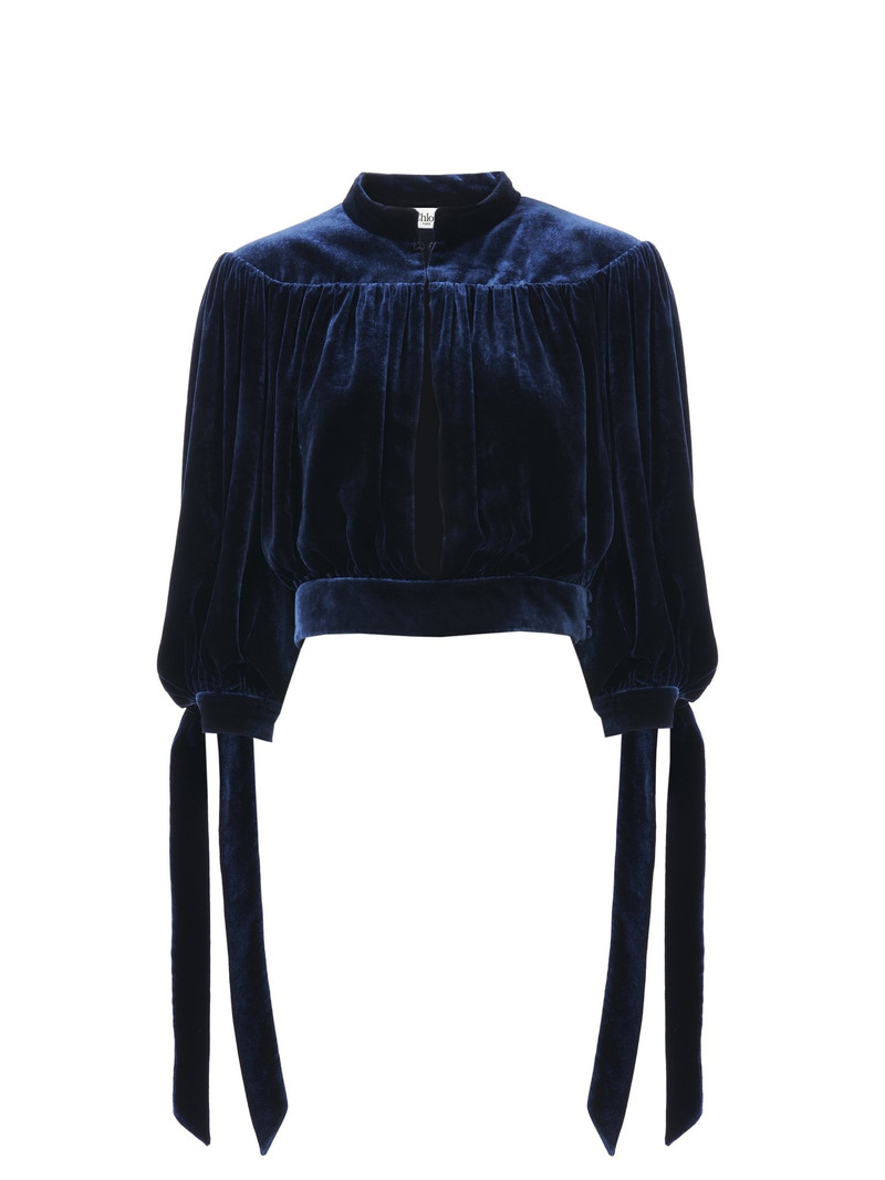 GATHERED CROPPED TOP IN VELVET 1
