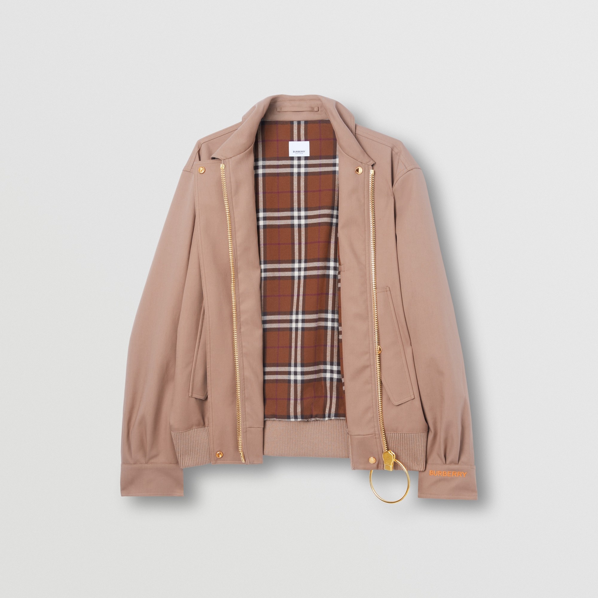 Zip Pull Detail Cotton Gabardine Harrington Jacket - 7