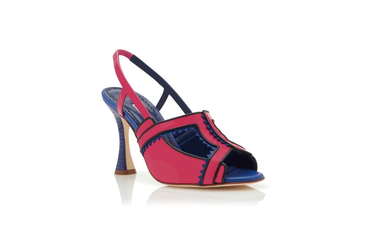 Pink and Blue Patent Leather Slingback Pumps - 3