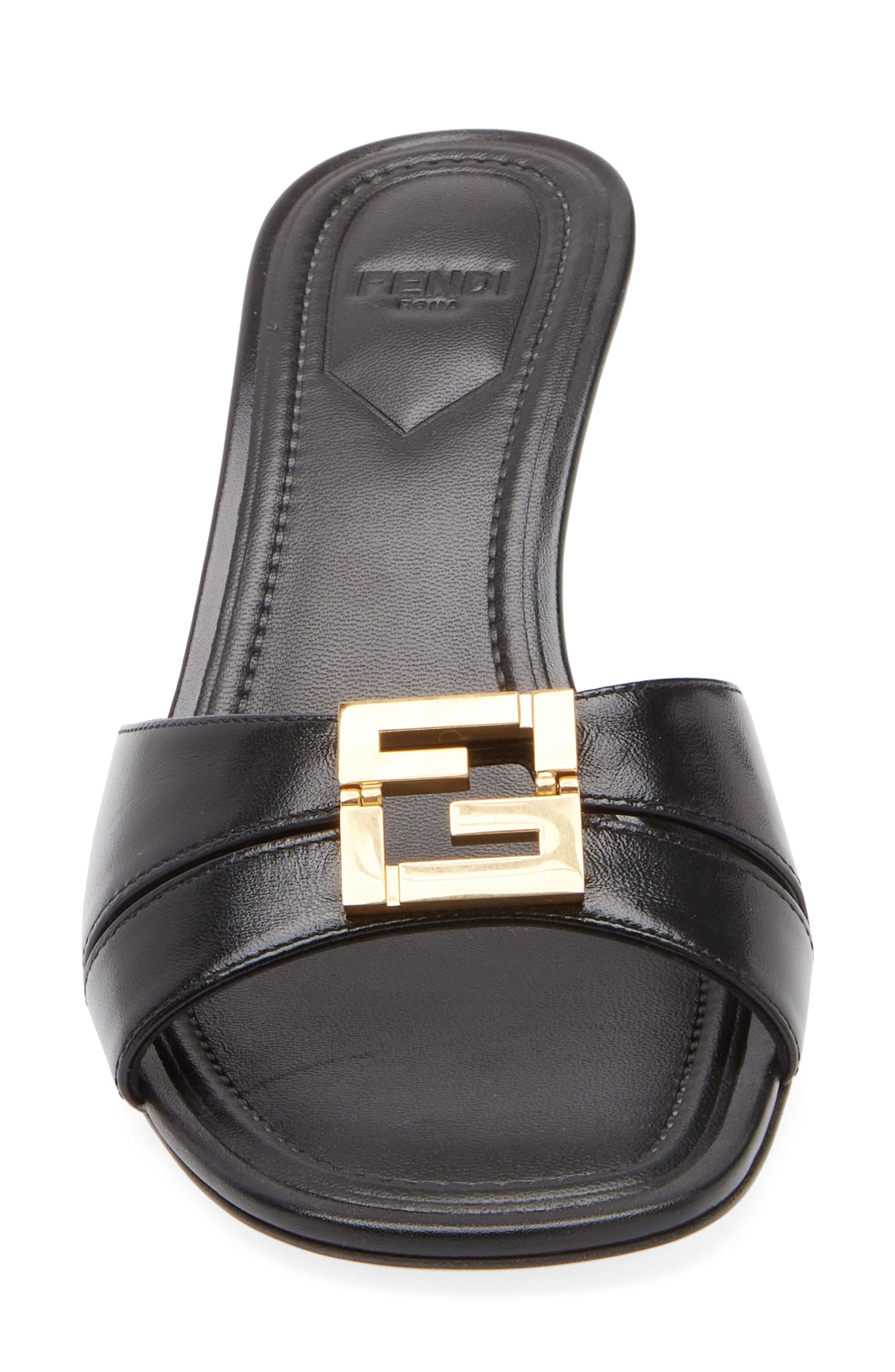 Fendi FFold Kitten Heel Slide Sandal in Black at Nordstrom - 4