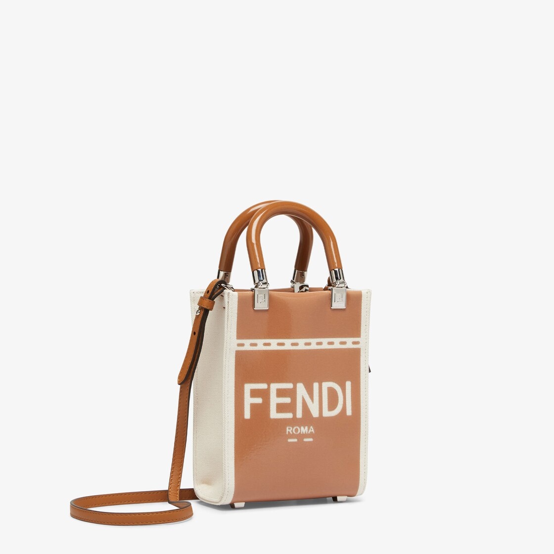 Fendi Sunshine Shopper Mini Patent Leather Canvas Crossbody Bag (Mini Bags)