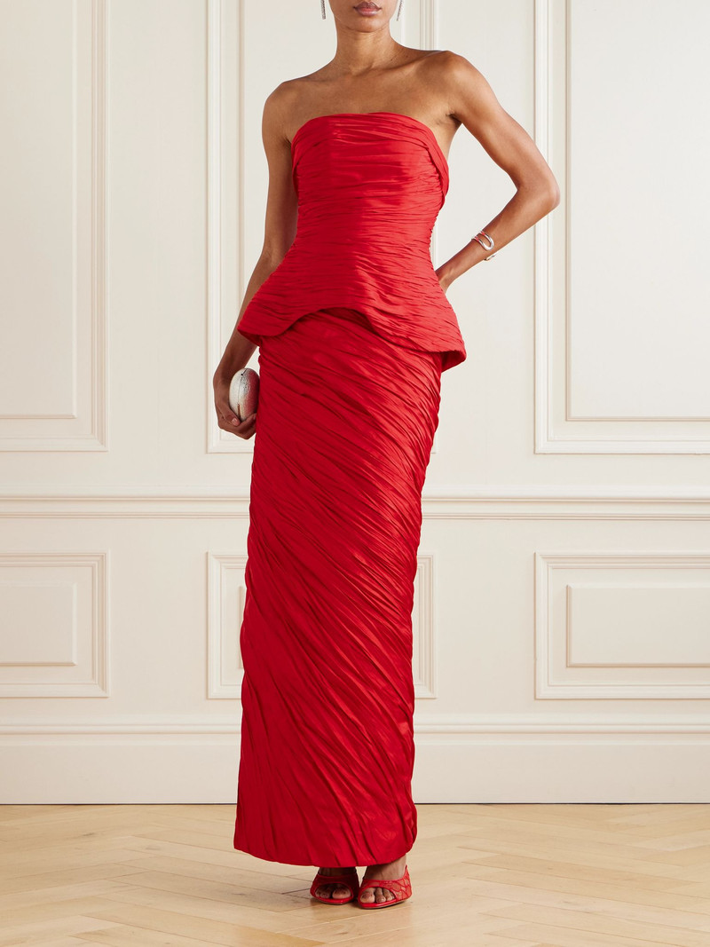 MARMAR HALIM Strapless gathered plissé-taffeta gown Red outlook