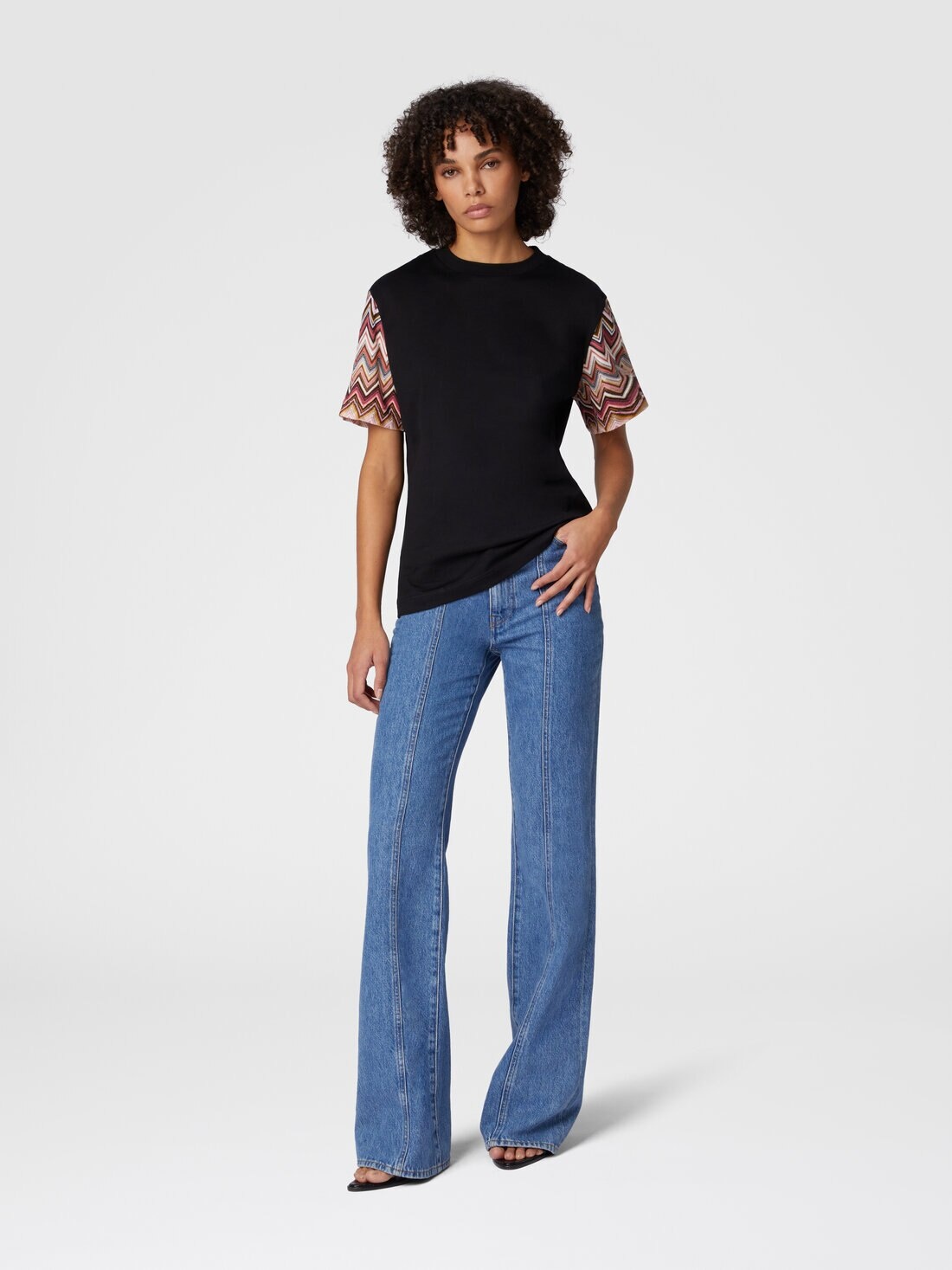 Crewneck T-shirt with zig zag knit sleeves - 2