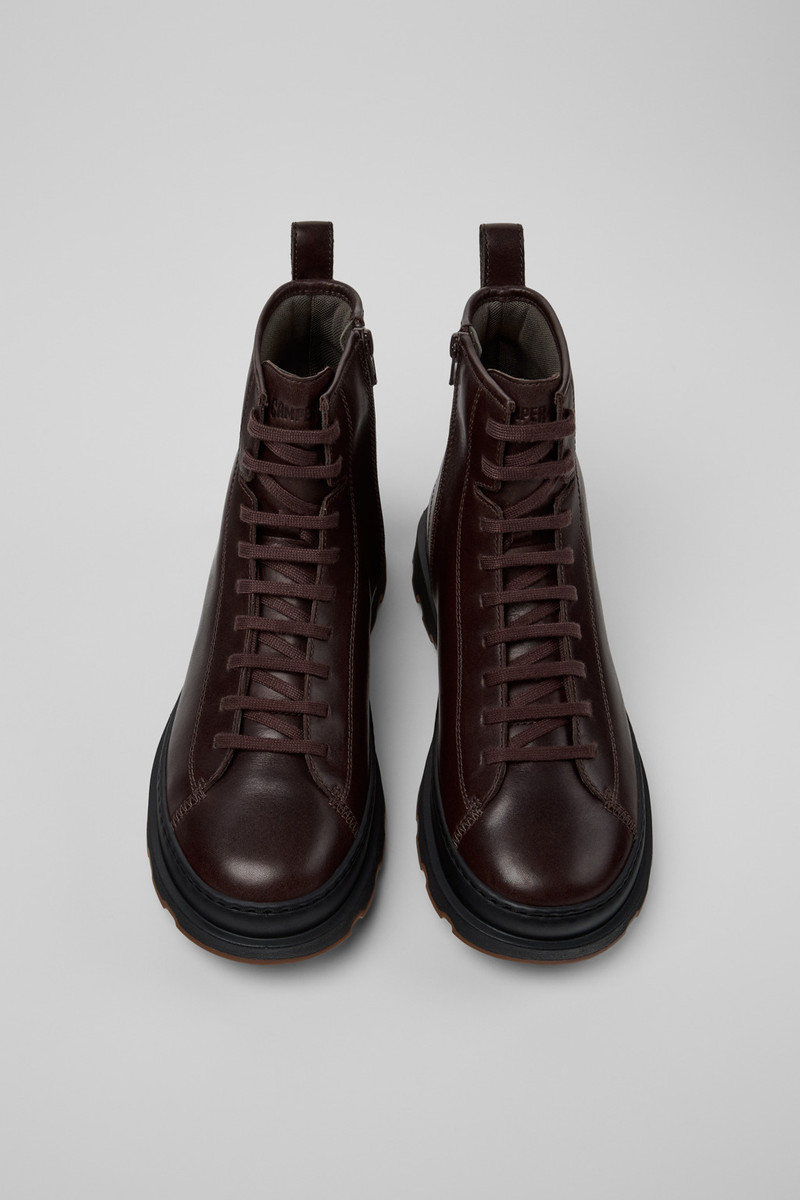 Brown Leather Mid Boots for Men. 4