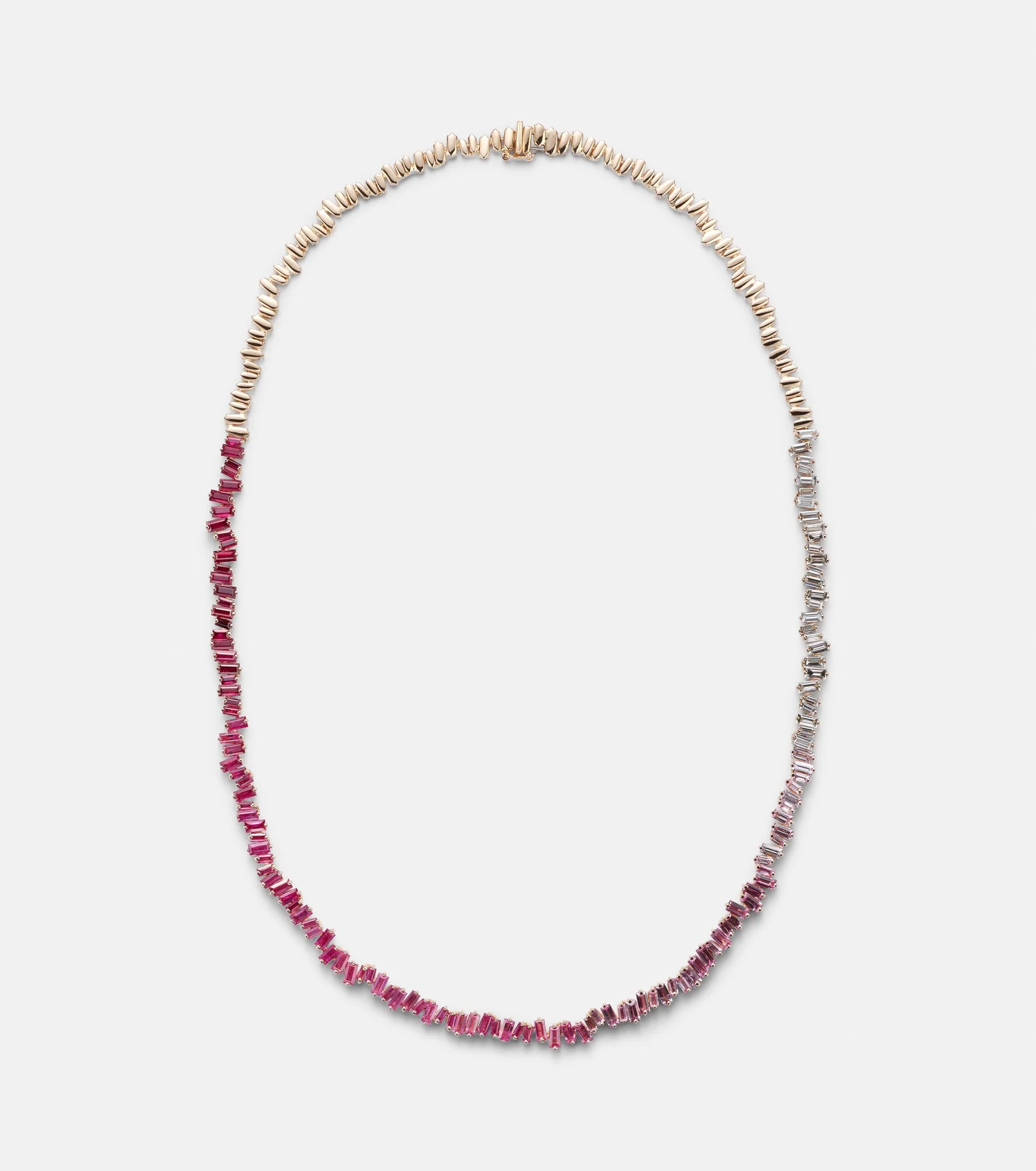 Bold 18kt rose gold tennis necklace with pink sapphires and diamonds - 1