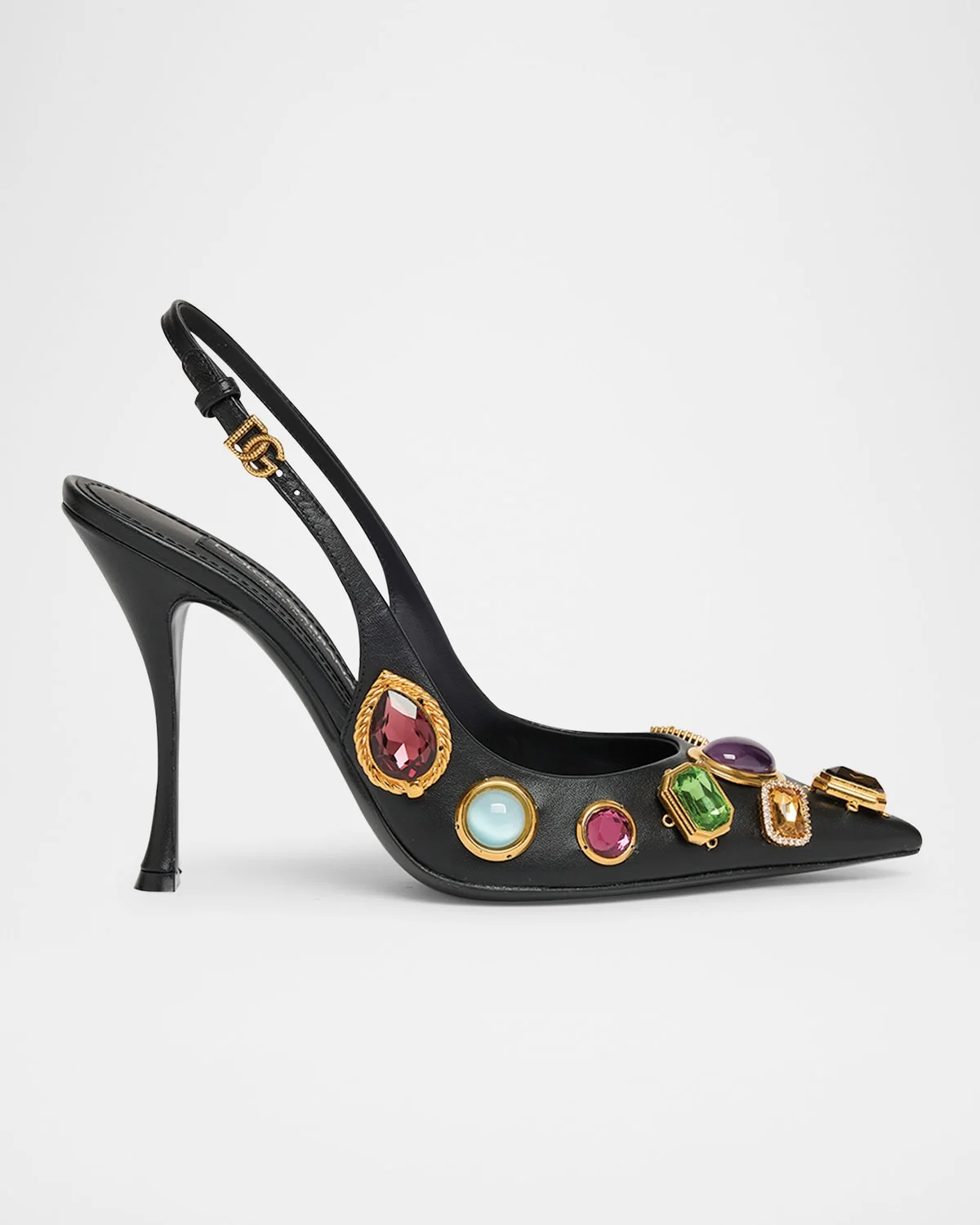 Semiprecious Stone Leather Slingback Pumps - 1
