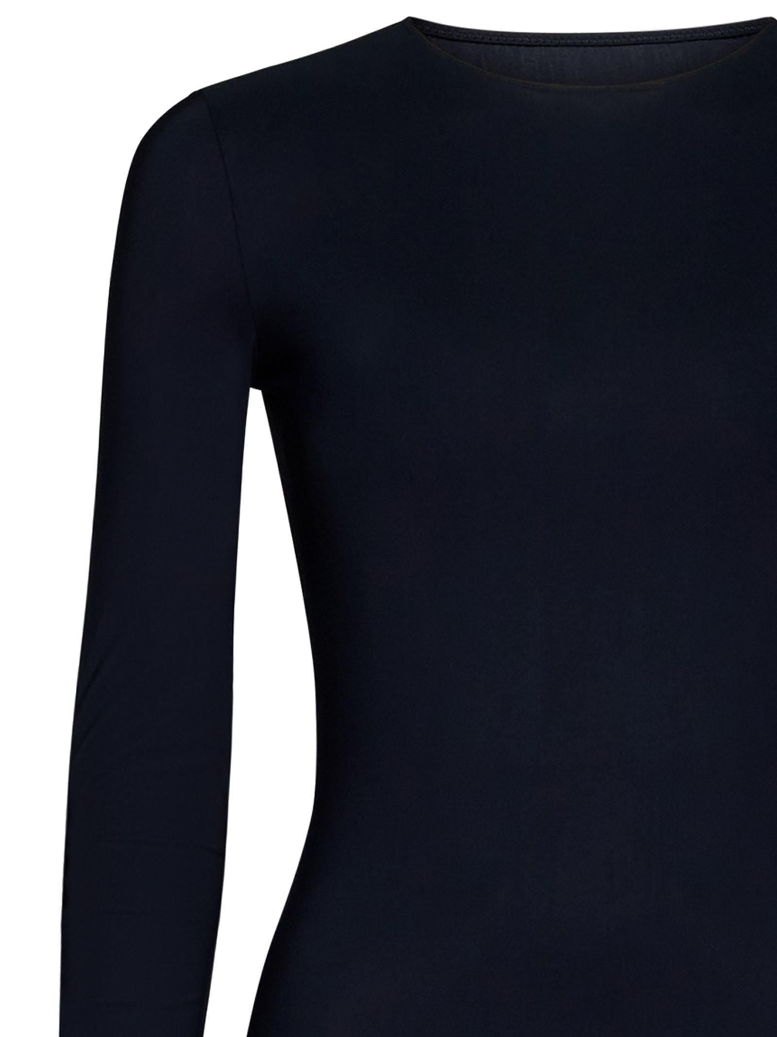 Black stretch lycra bodysuit with Four Stitches logo on the back of the neck. - 5
