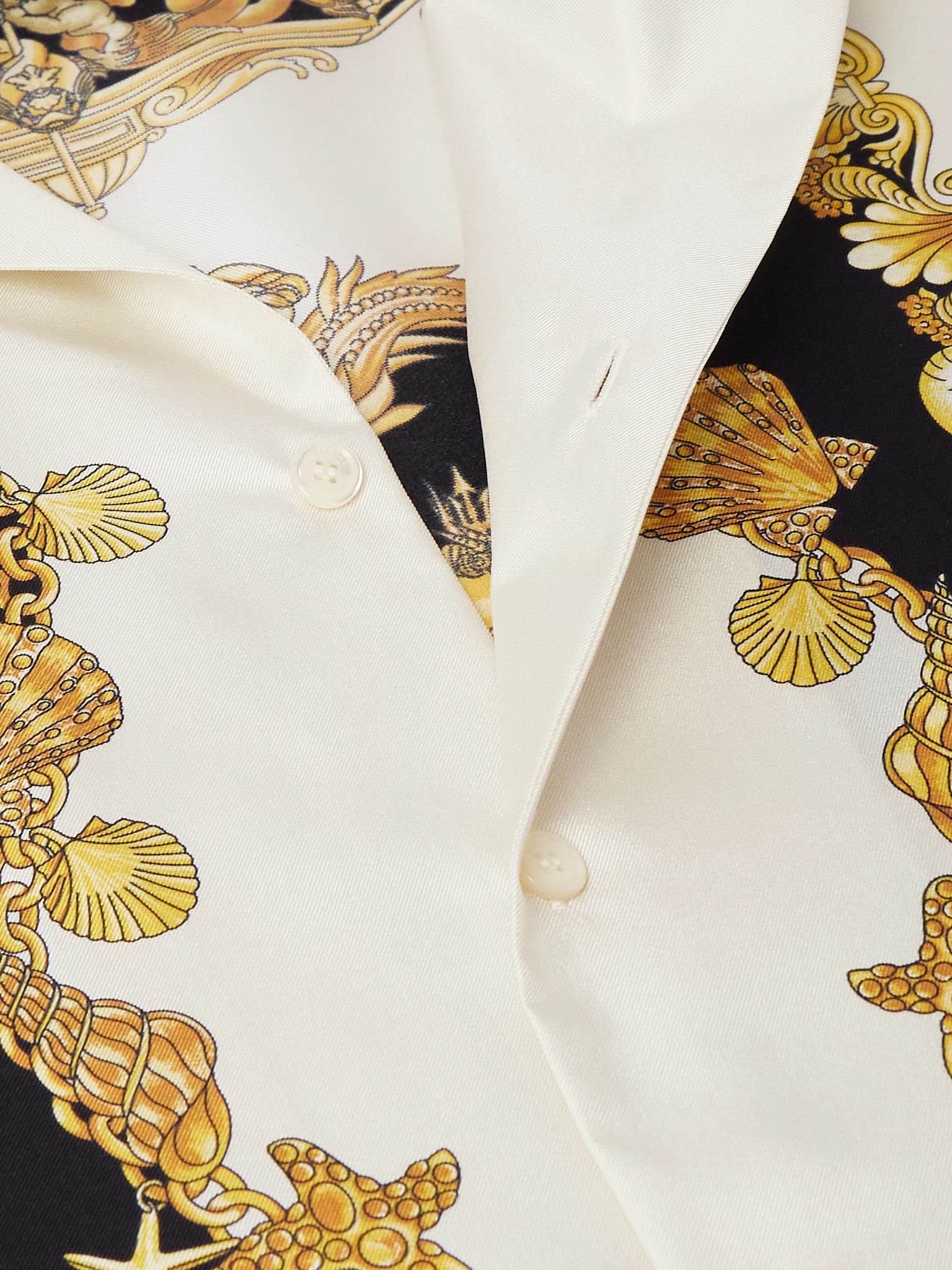 Camp-Collar Printed Silk-Twill Shirt Ivory - 4