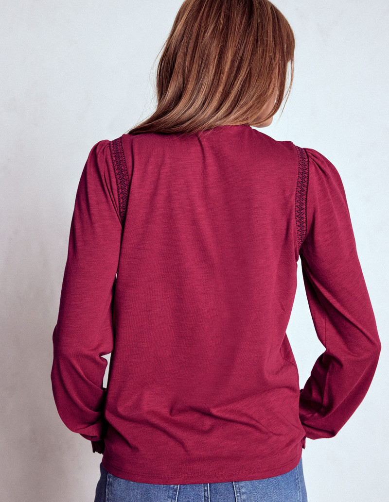 Tia Smocked Neck Jersey Top-Ruby Red 4