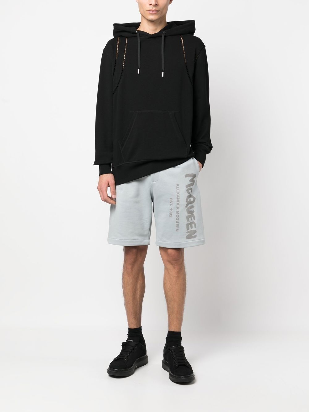 logo-print cotton track shorts - 2