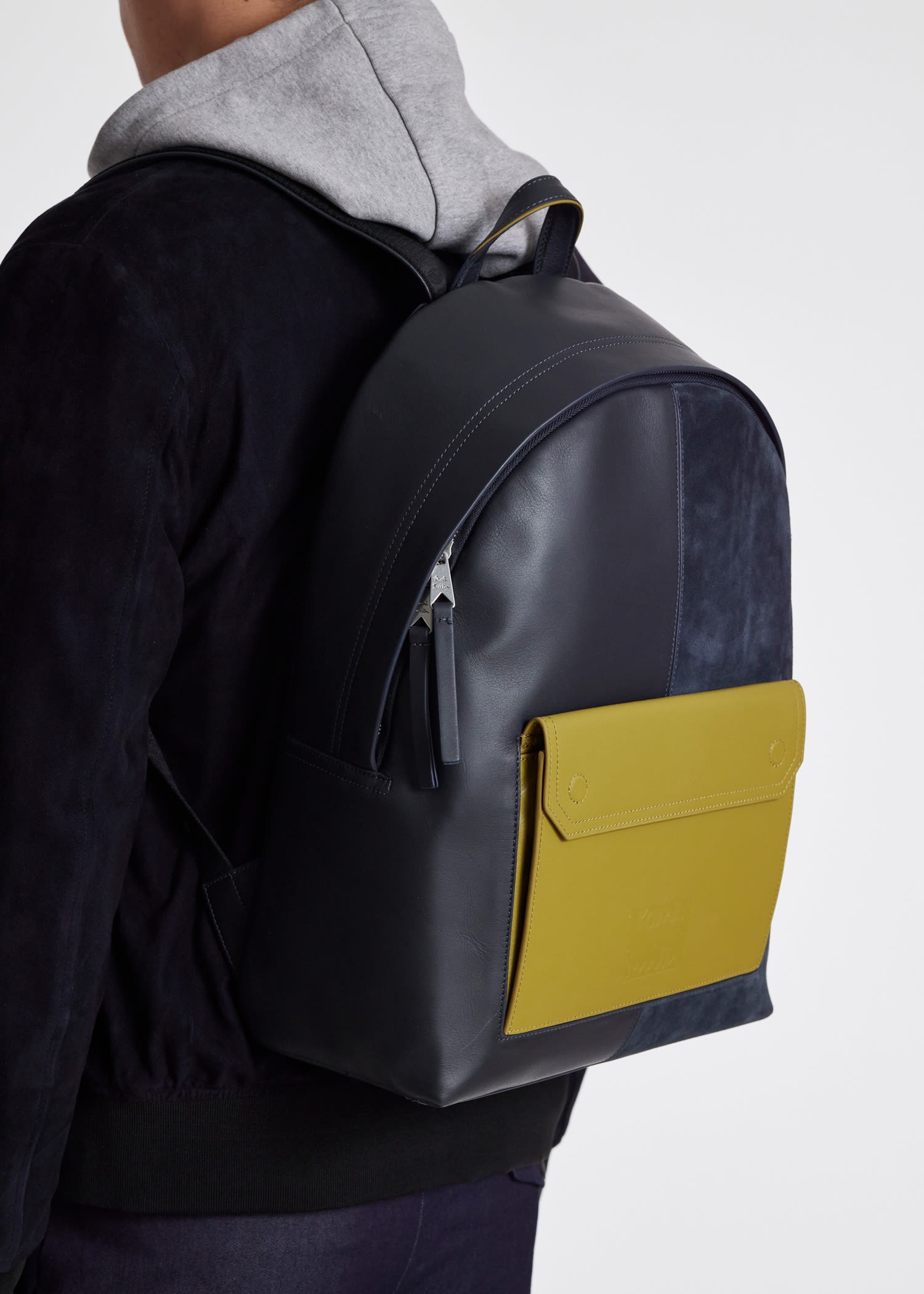 Leather Contrast Pocket Backpack - 7