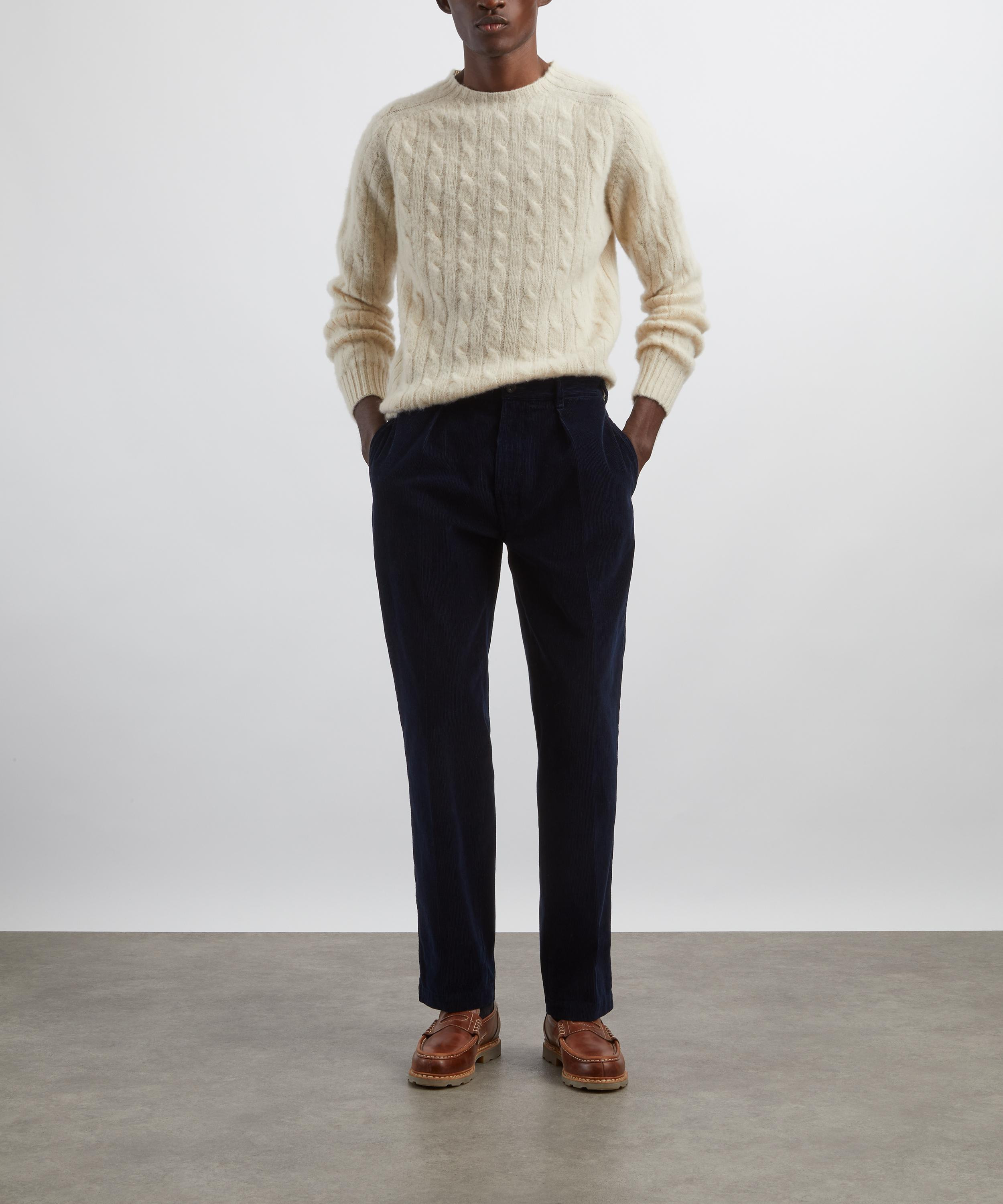 Ecru Brushed Shetland Cable Knit Crew Neck Jumper - 2