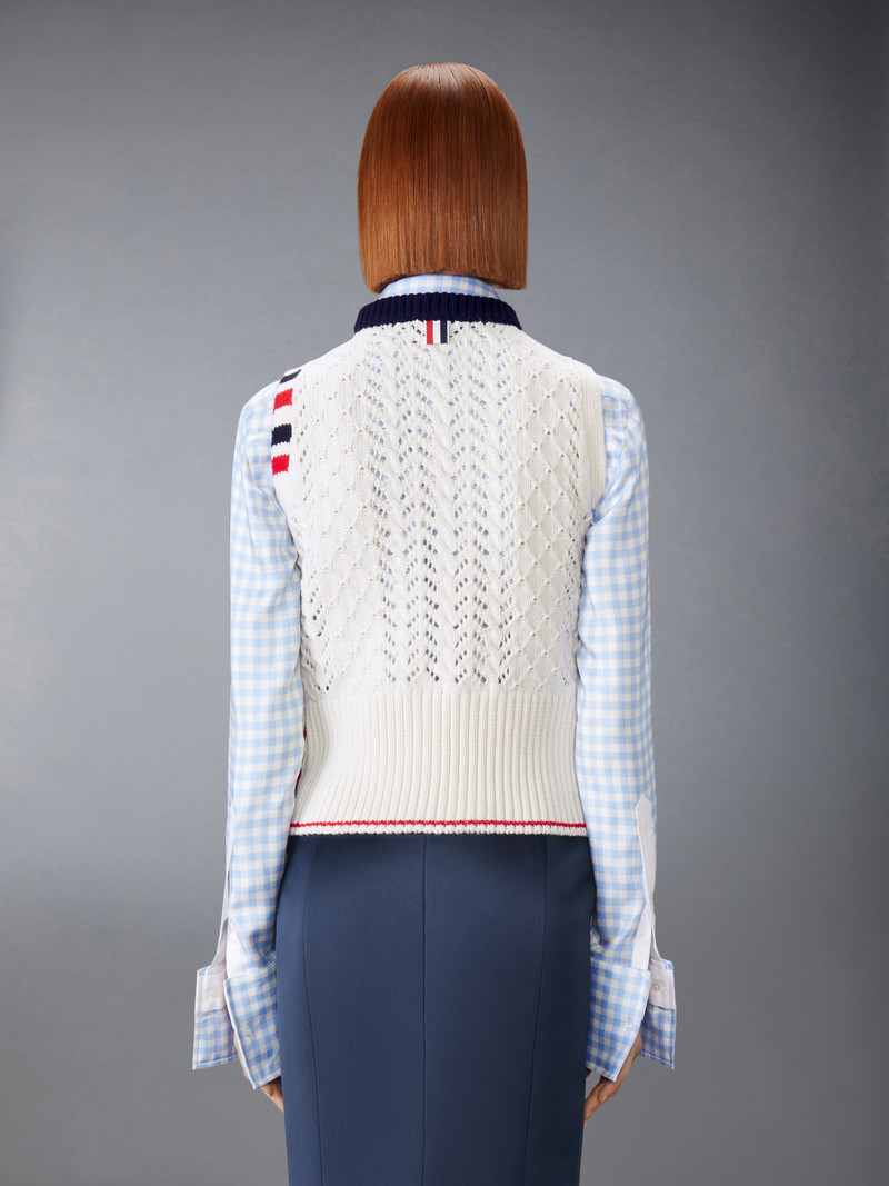 CABLE POINTELLE STITCH MERINO WOOL 4-BAR SHELL TOP 3