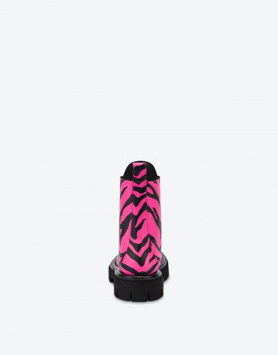 MOSCHINO X THE FLINTSTONES™ ZEBRA-PRINT COMBAT ANKLE BOOTS - 3