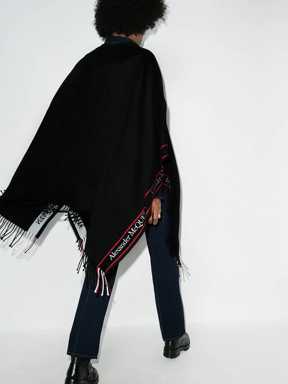 Selvedge fringed wool cape - 3