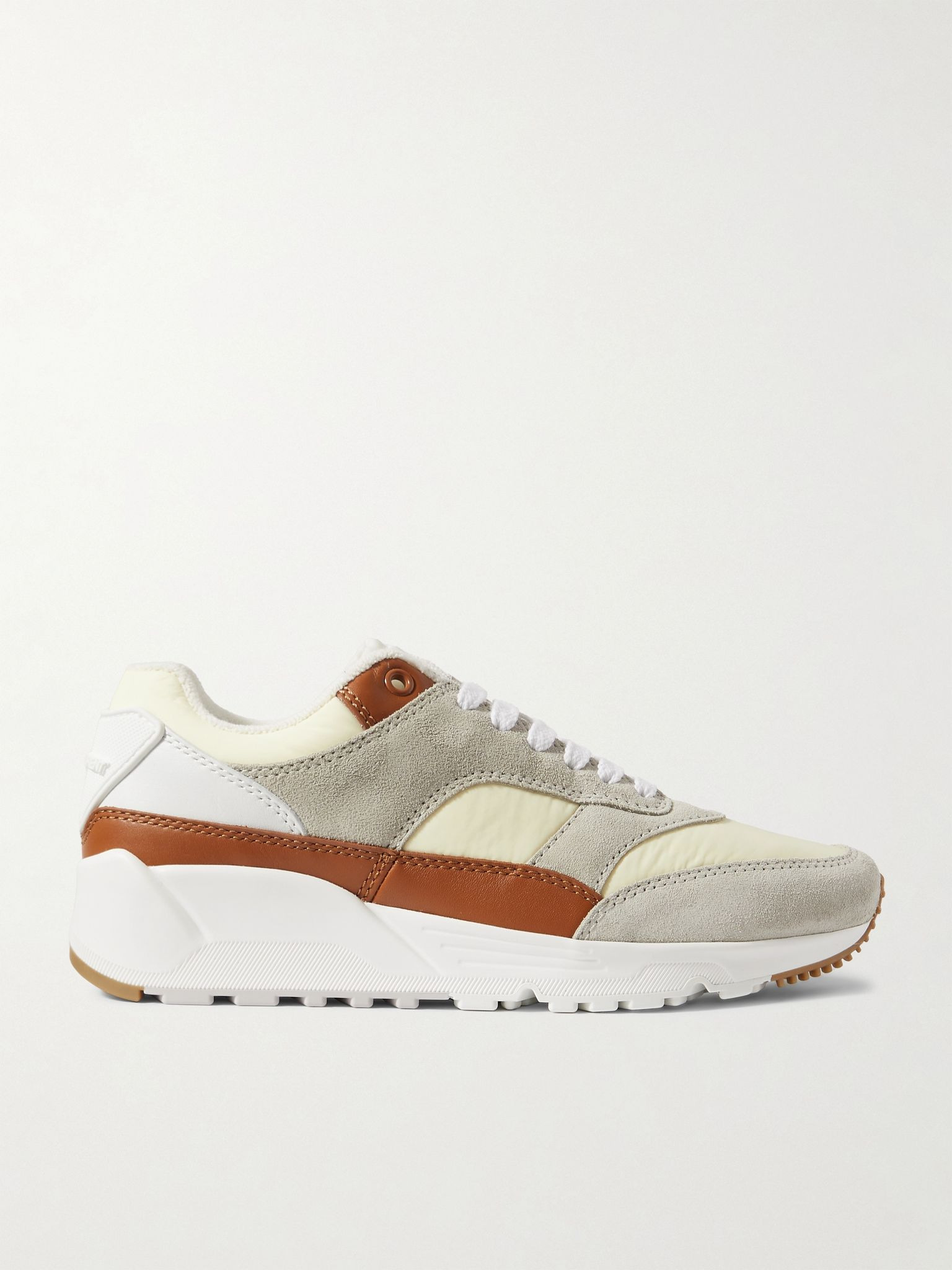 Bump rubber-trimmed shell, leather and suede sneakers Gray - 1
