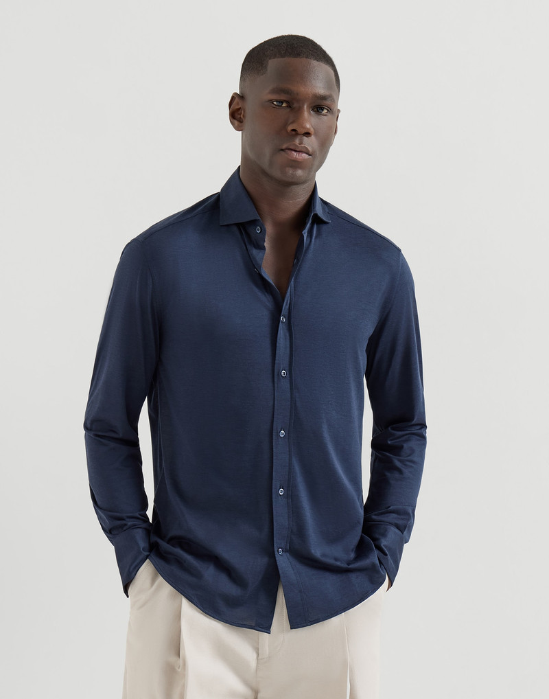 Silk and cotton jersey shirt with spread collar 4