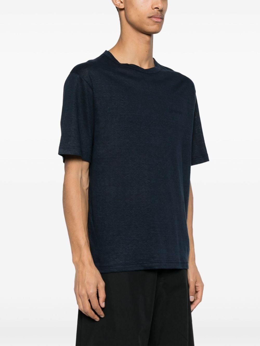 logo-embroidered linen T-shirt - 3