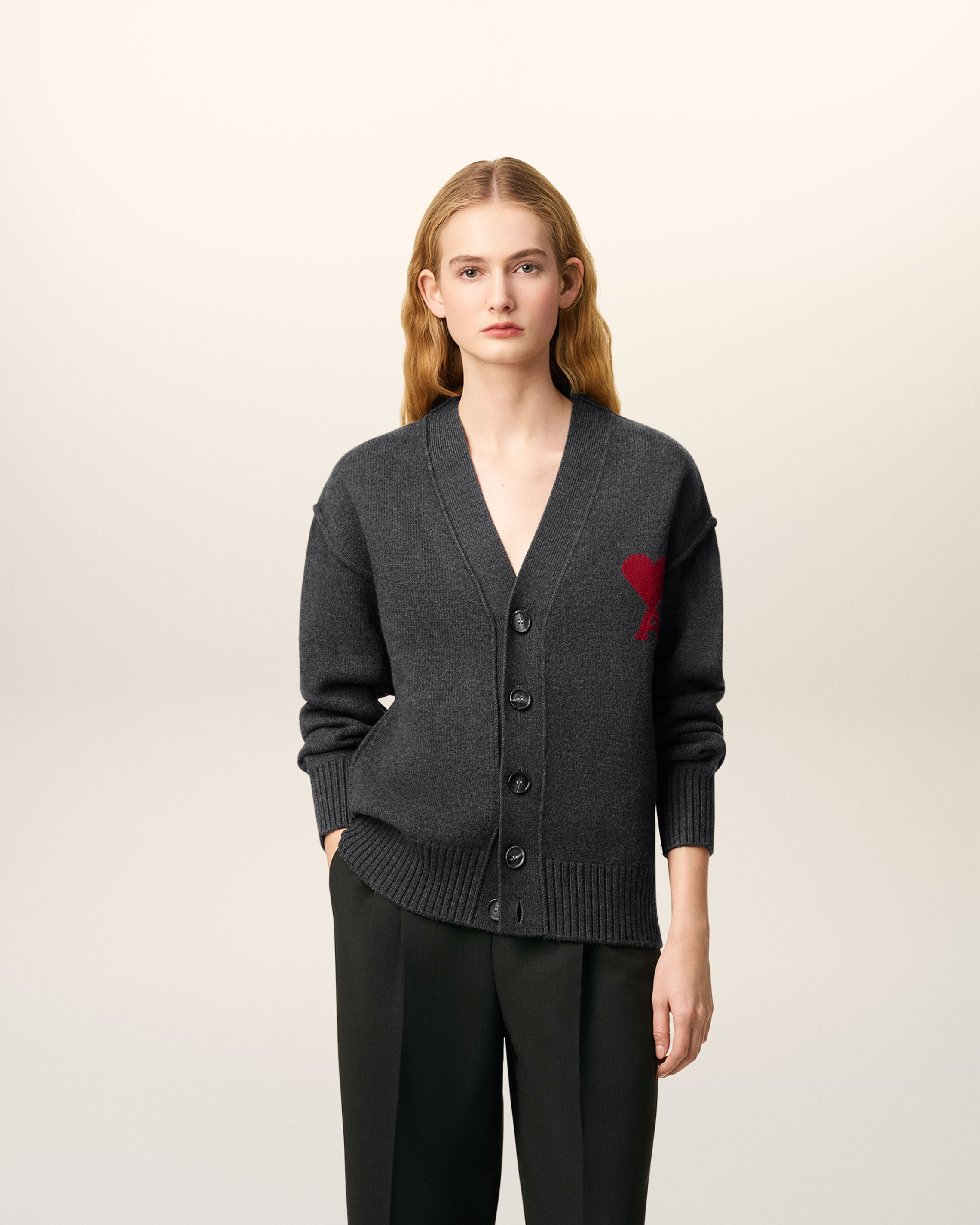 GREY WOOL AMI DE COEUR CARDIGAN - 2