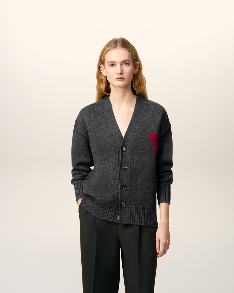 AMI Paris GREY WOOL AMI DE COEUR CARDIGAN outlook