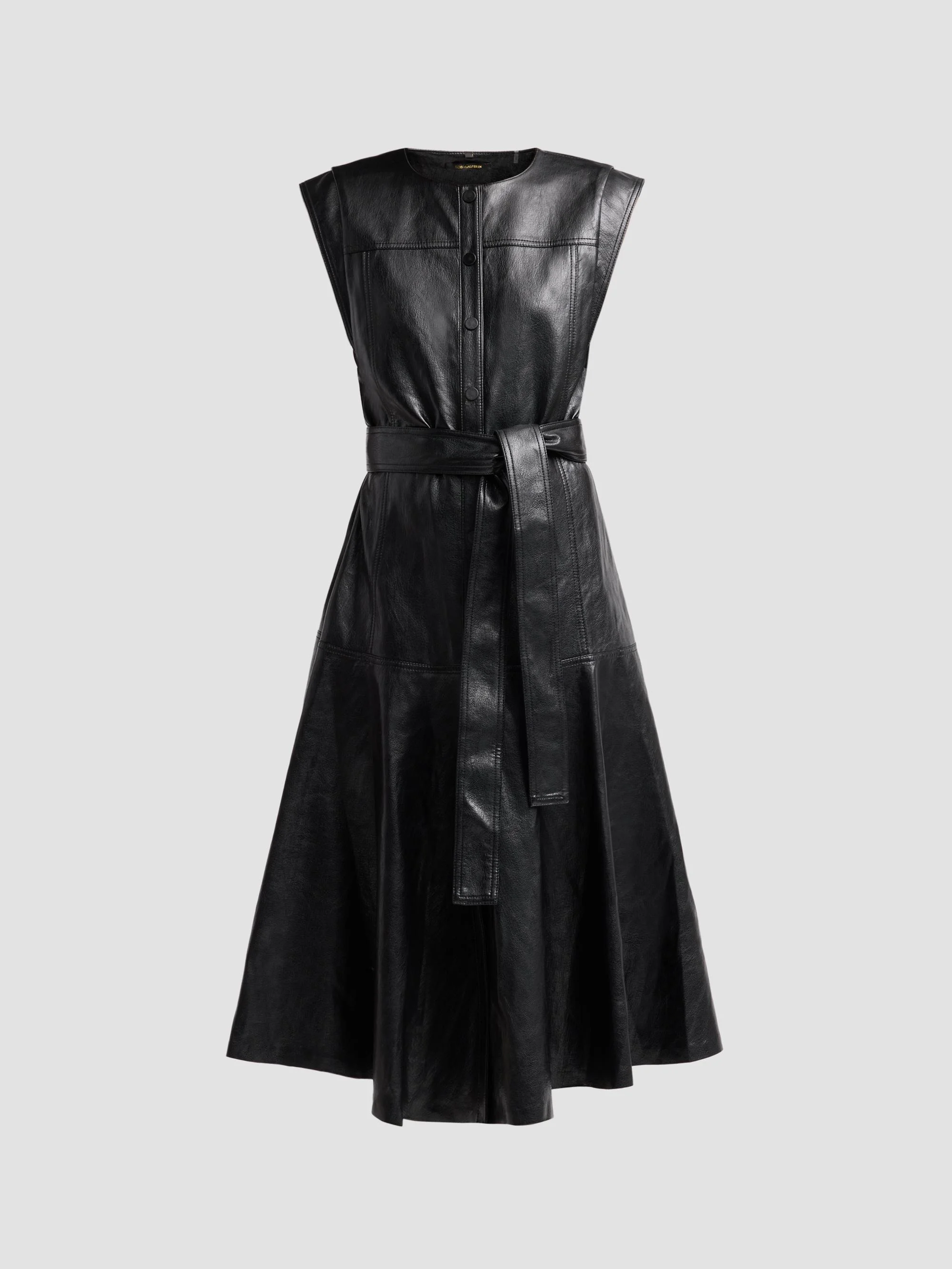 Women's Brenda Faux-Leather Tie-Waist Midi Dress - Black - 1
