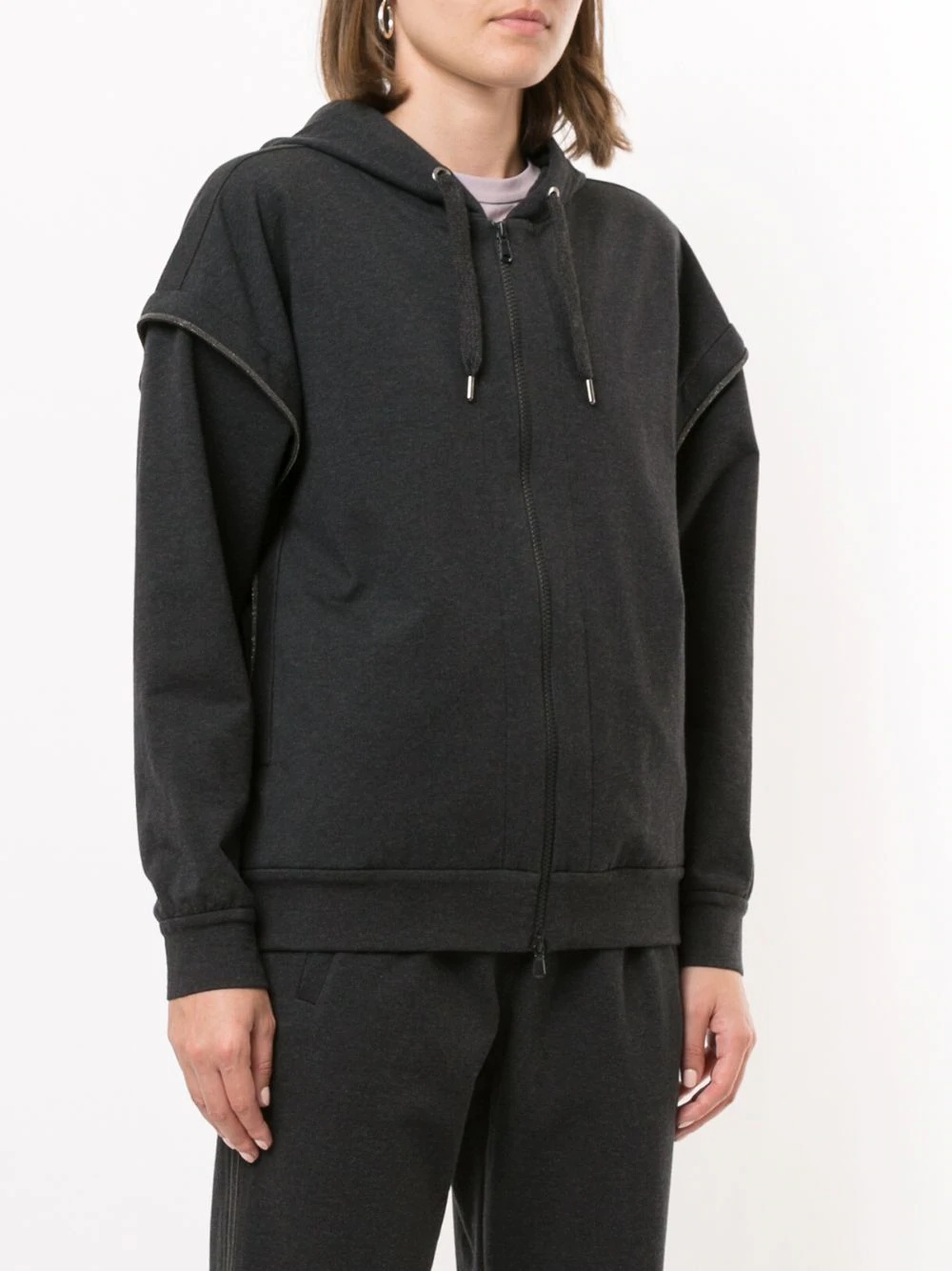 beaded-edge zip-up hoodie - 3