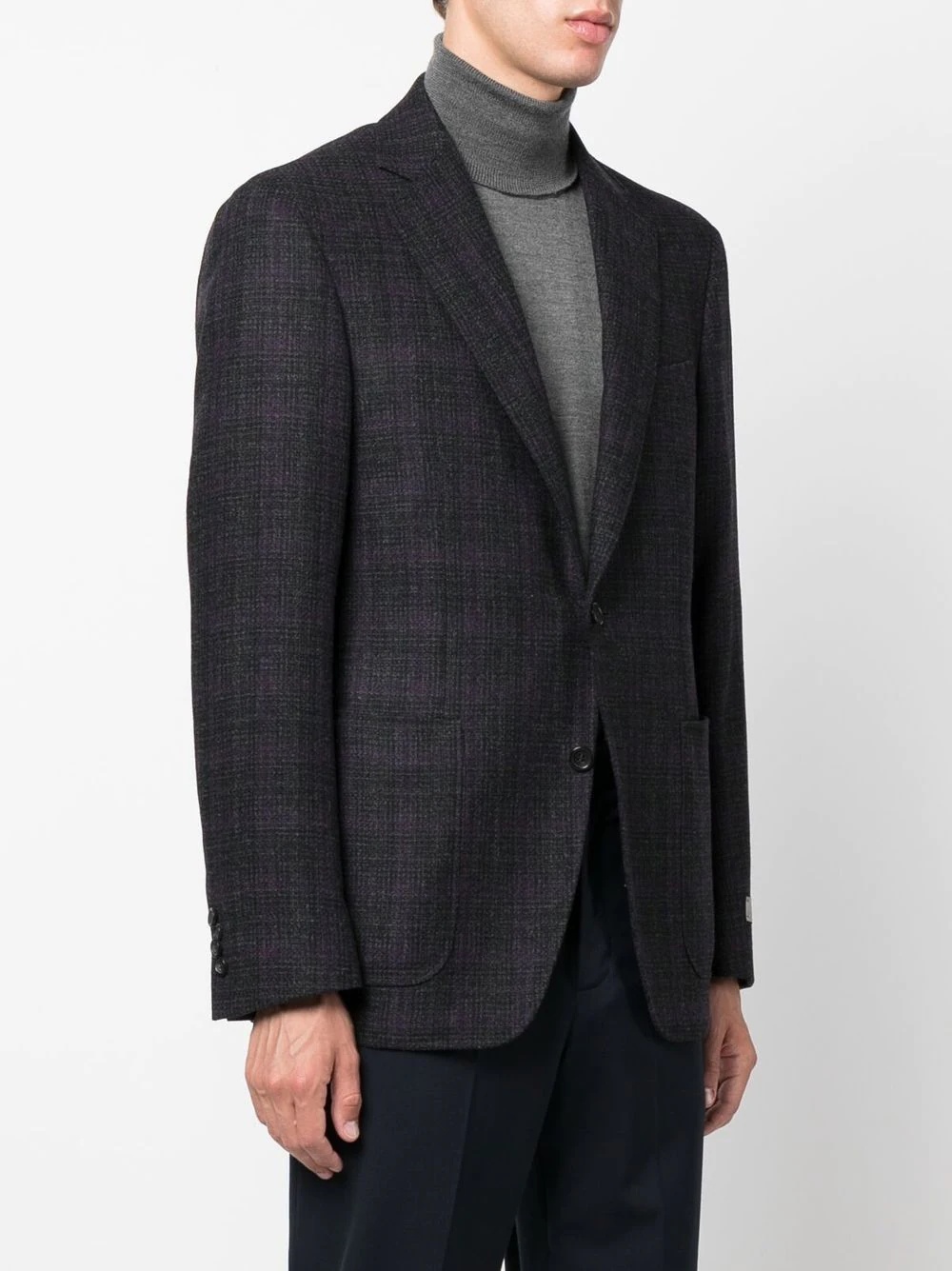 checked single-breasted blazer - 3