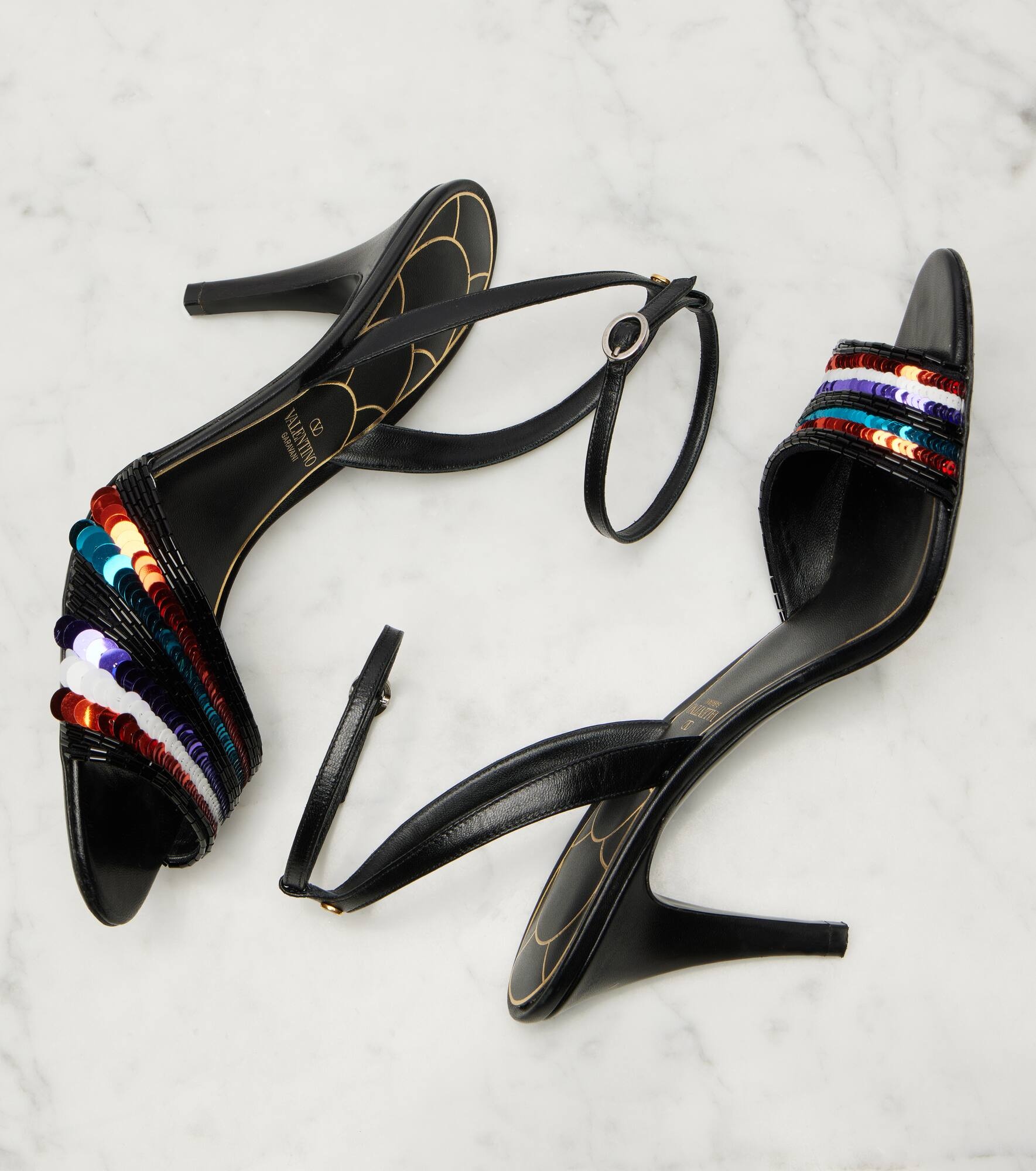 Sequined leather sandals - 5