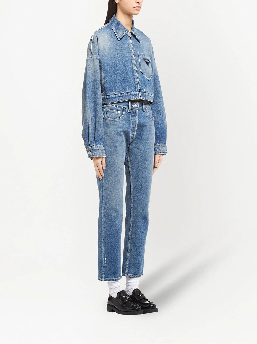 cropped organic-denim jacket - 3