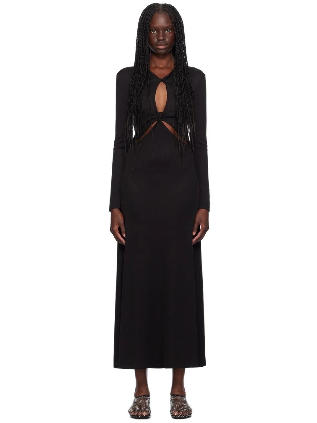 Black Open Twist Anglaise Maxi Dress - 1