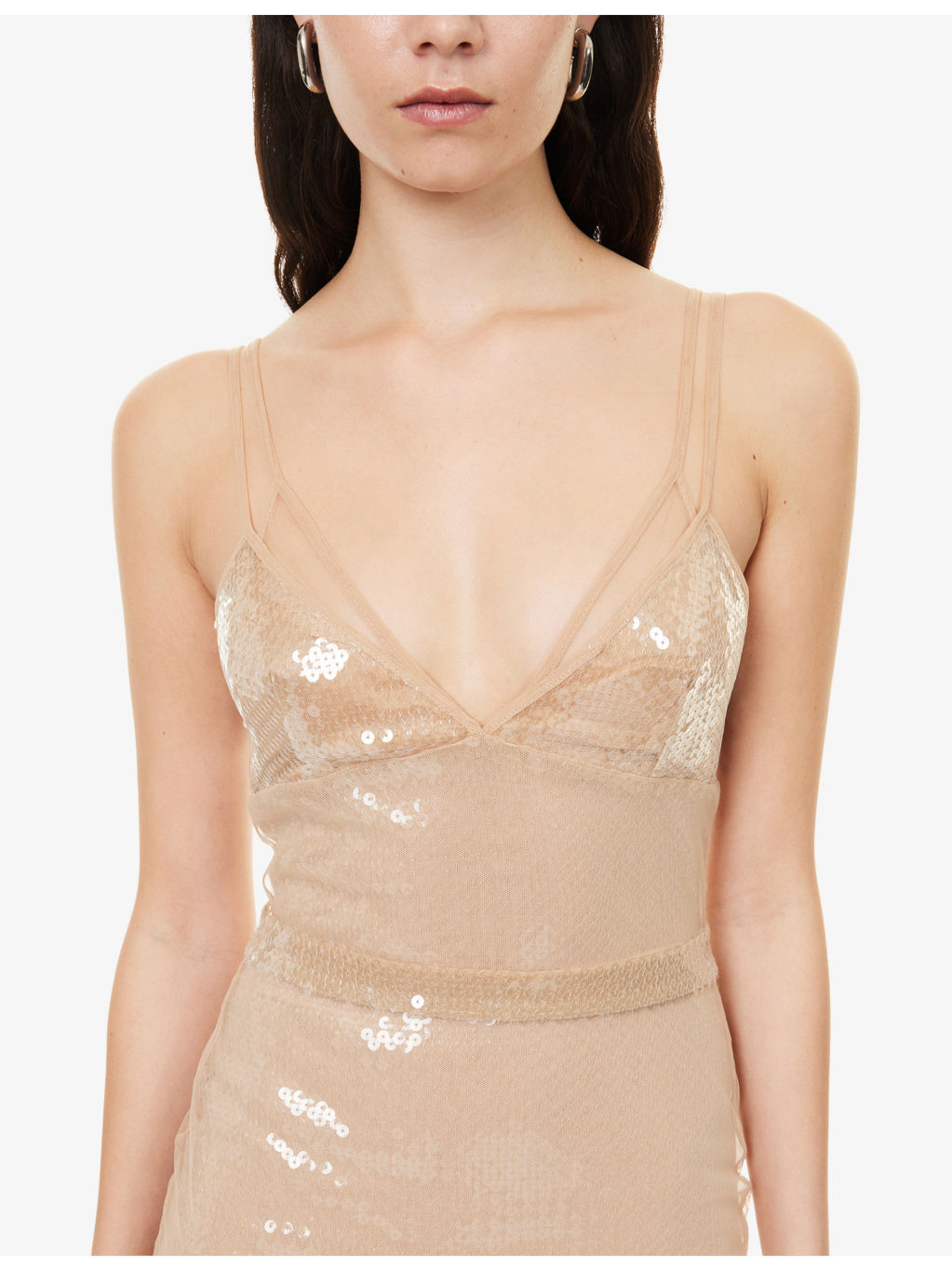 Sequin Ruffled Woven Midi Dress - 5