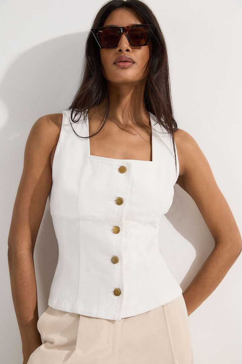 Denim Soft Wash Sleeveless Square Neck Top 1