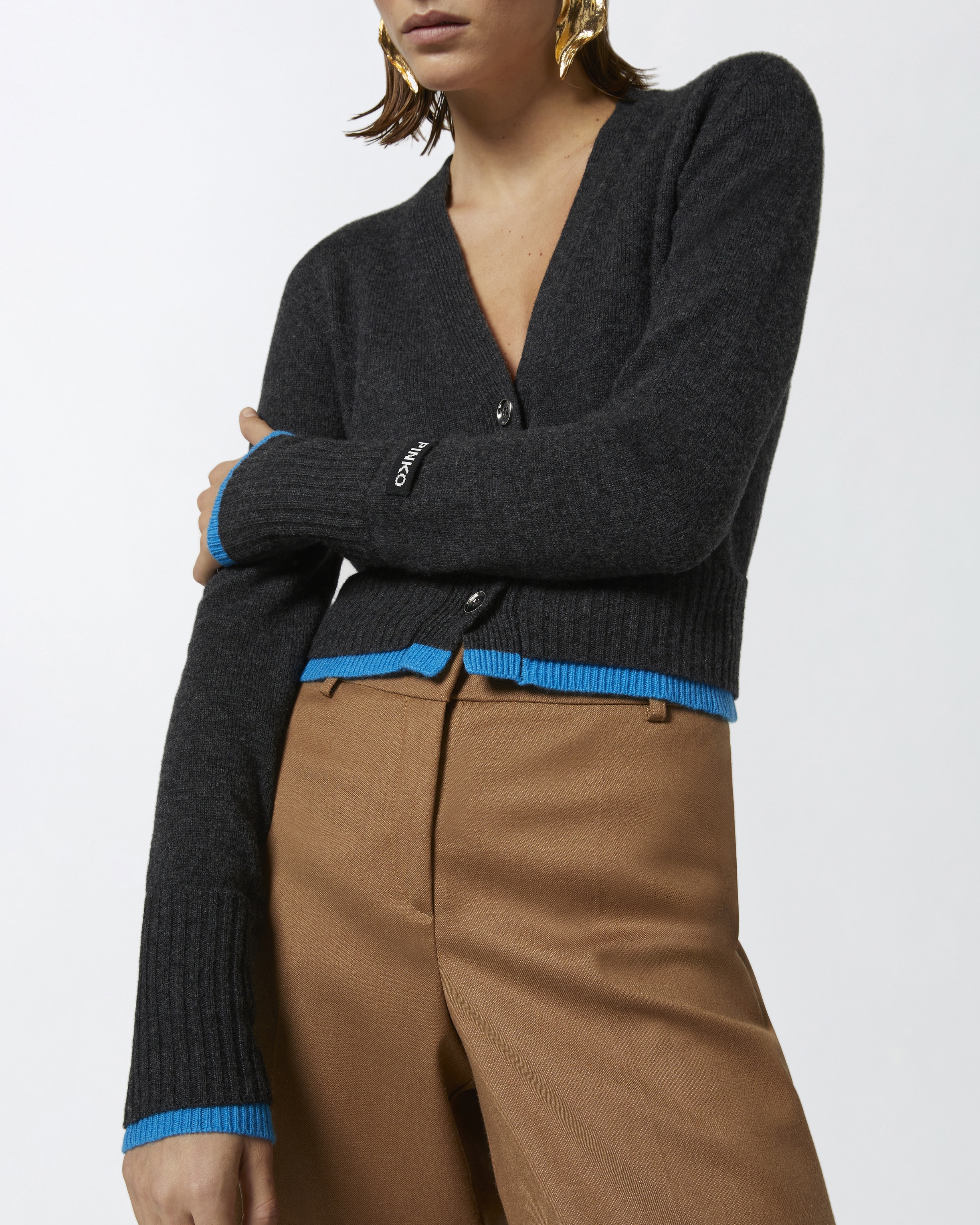 CASHMERE WOOL CROPPED CARDIGAN WITH CONTRASTS - 5