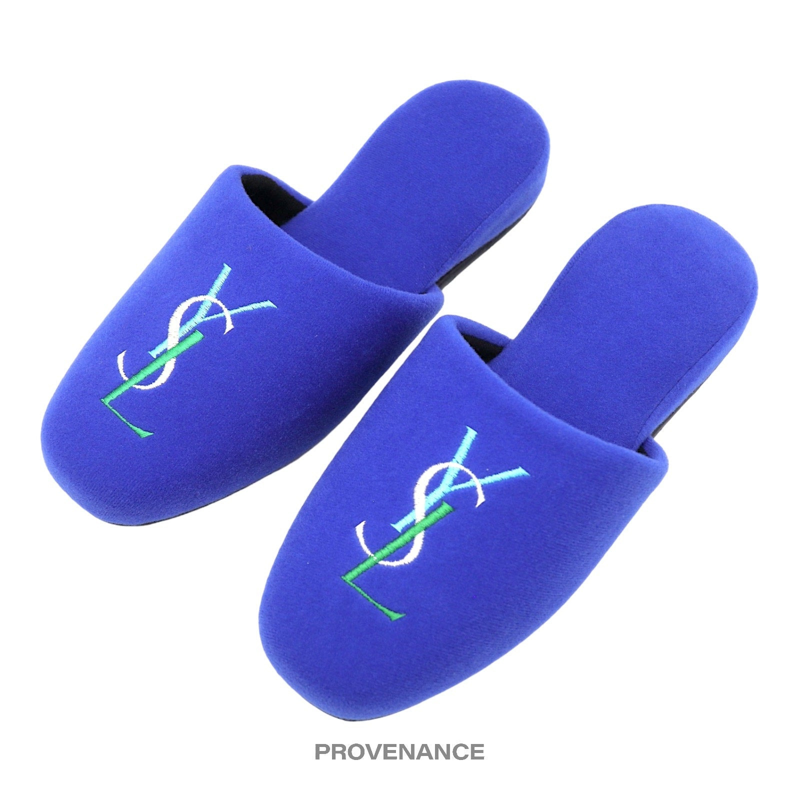 Yves Saint Laurent YSL Logo Slipper - Blue Velour - 4