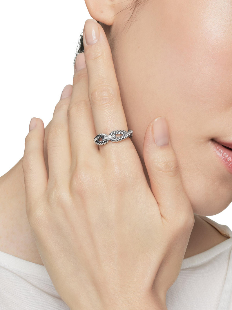 Women's Cable Loop Band Ring in Sterling Silver - Diamond 7