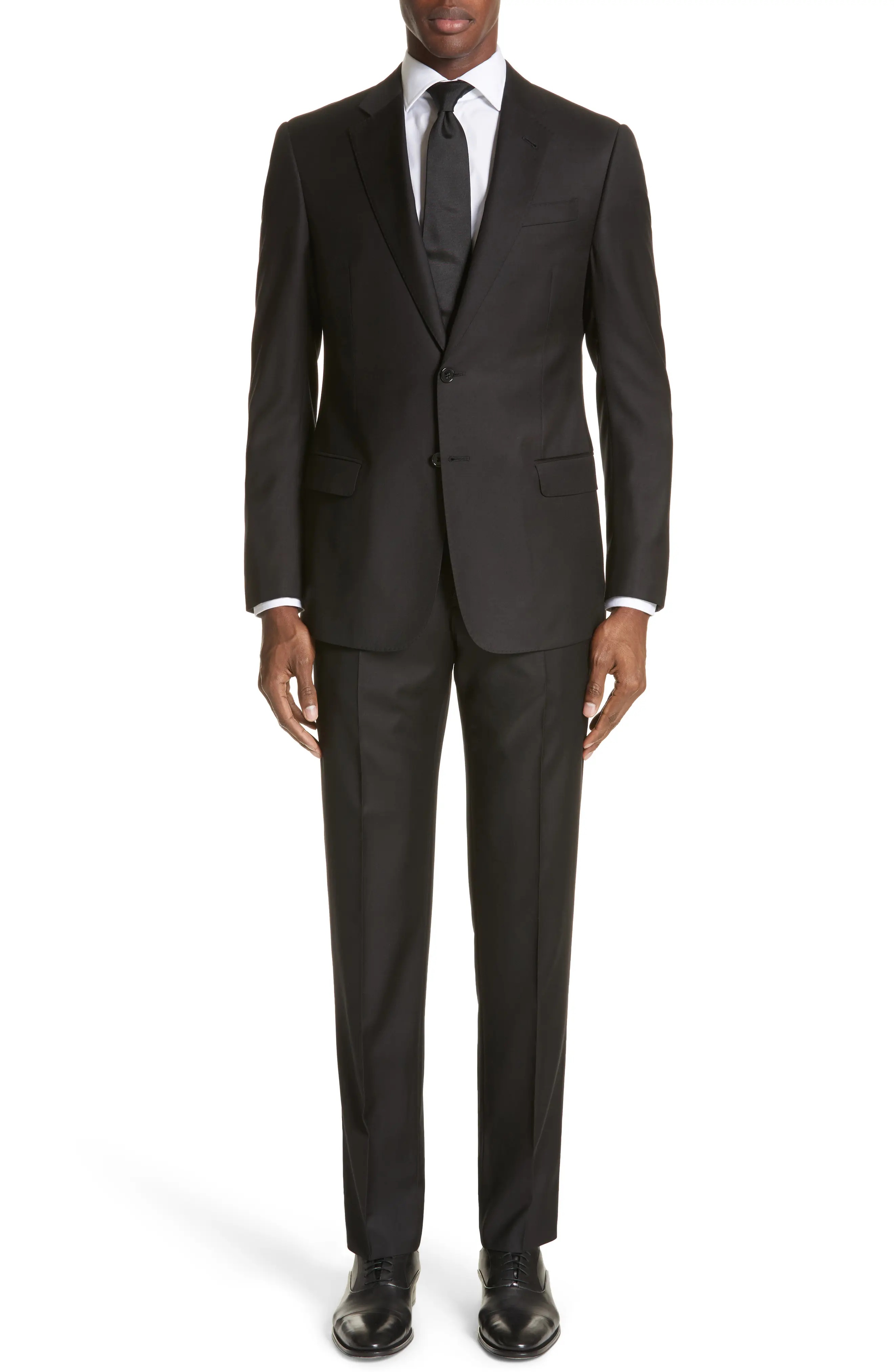 Trim Fit Solid Wool Suit - 1