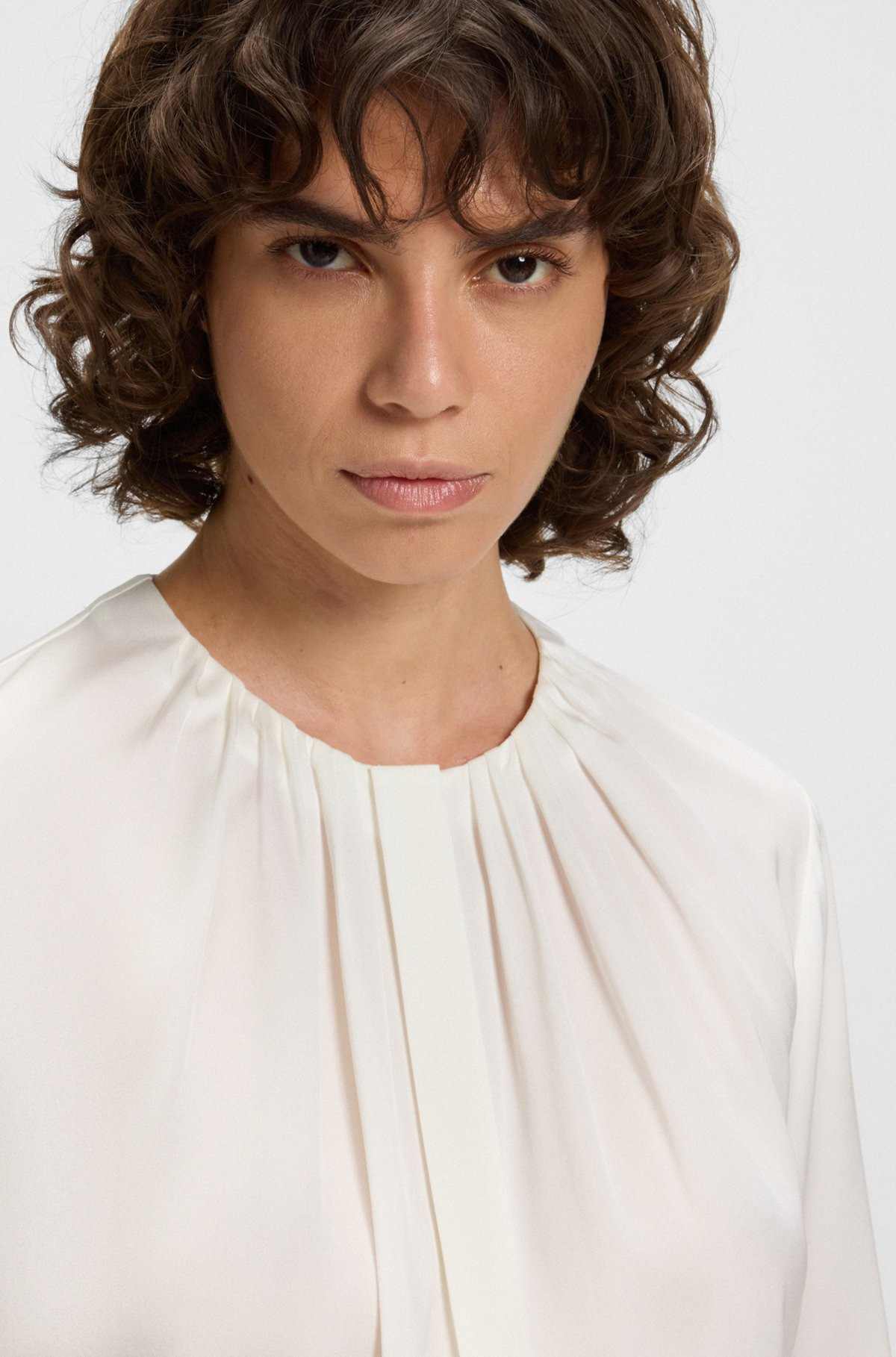 RUCHED-NECK BLOUSE IN STRETCH-SILK CREPE DE CHINE - 4
