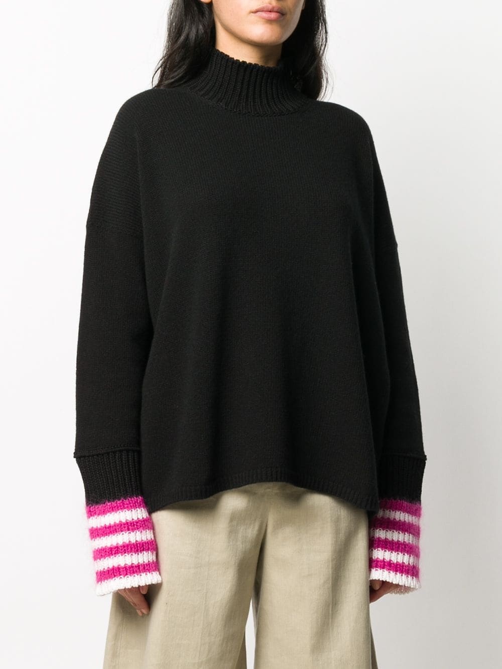 striped-cuff high-neck jumper - 3