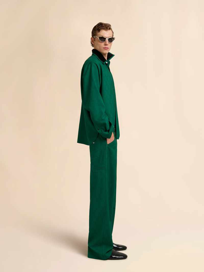 GREEN JACQUARD WOOL PANTS WITH GEOMETRIC MOTIF 5