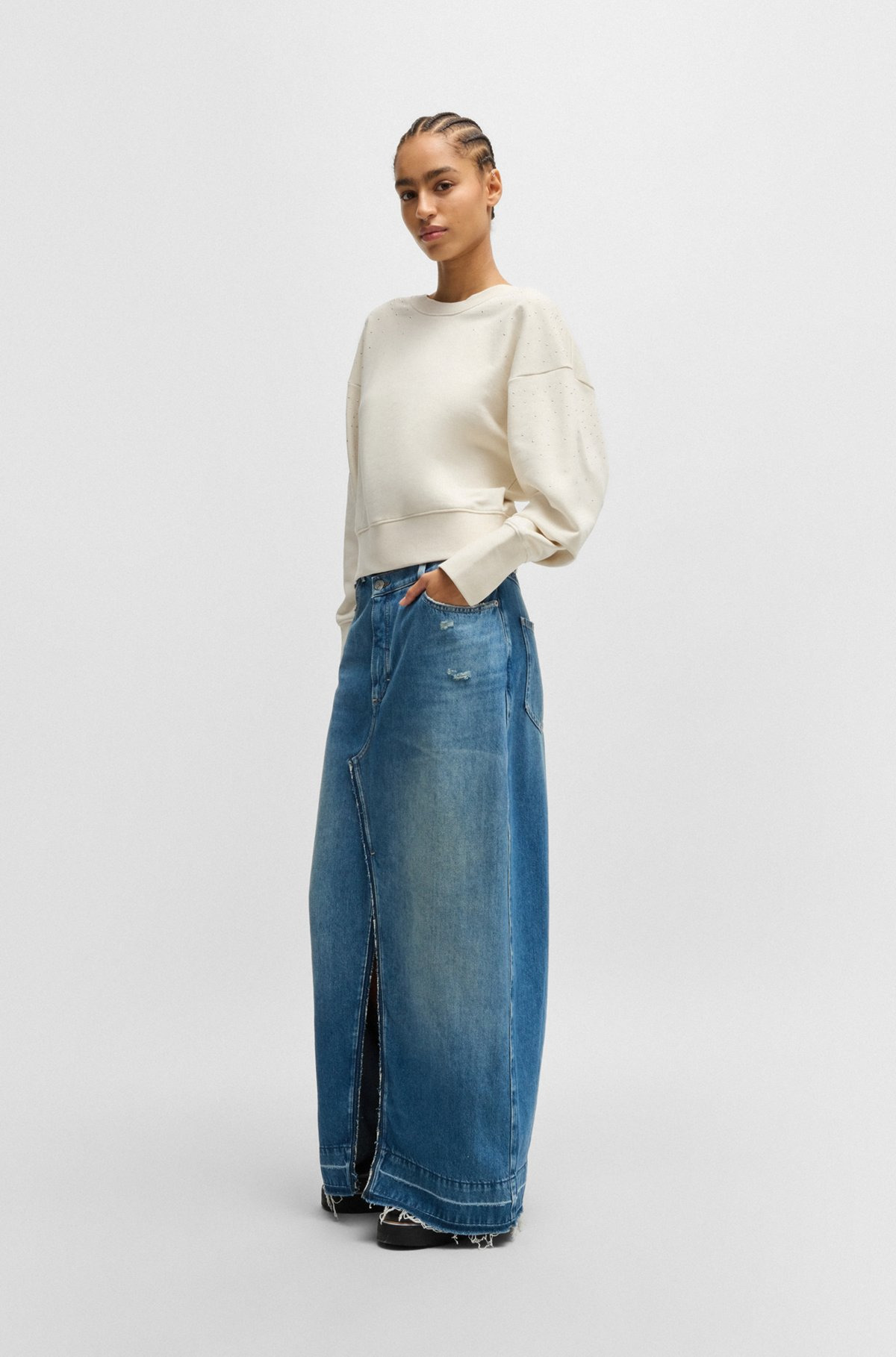 EMBELLISHED SWEATSHIRT IN COTTON TERRY WITH RIBBED TRIMS - 3