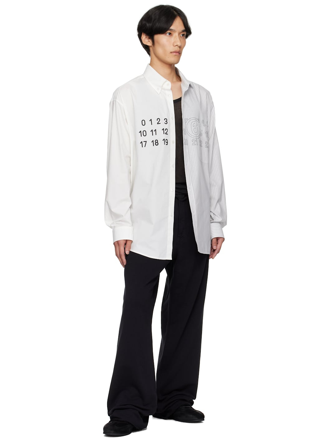 White & Gray Striped Long Sleeve Shirt - 4
