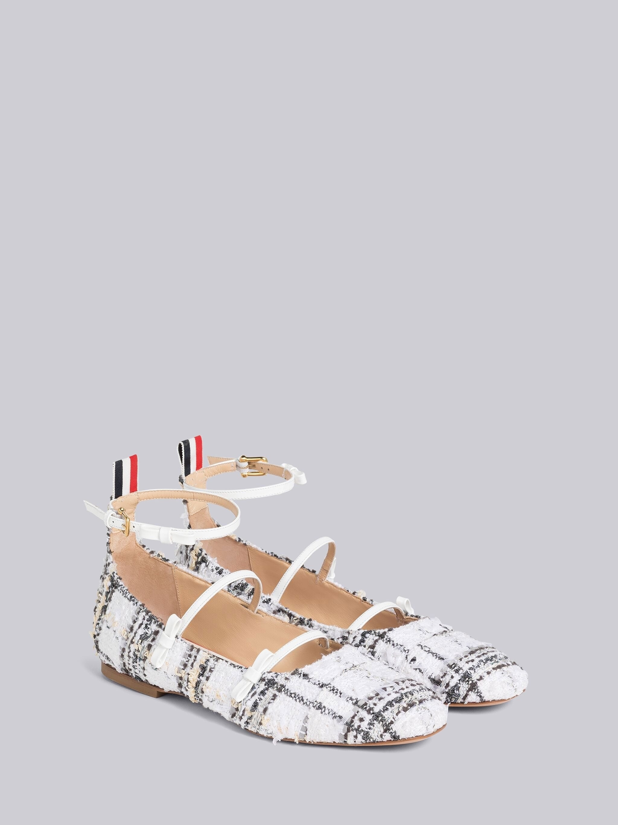 Plaid Ribbon Tweed Bow Strap Ballet Flat - 3