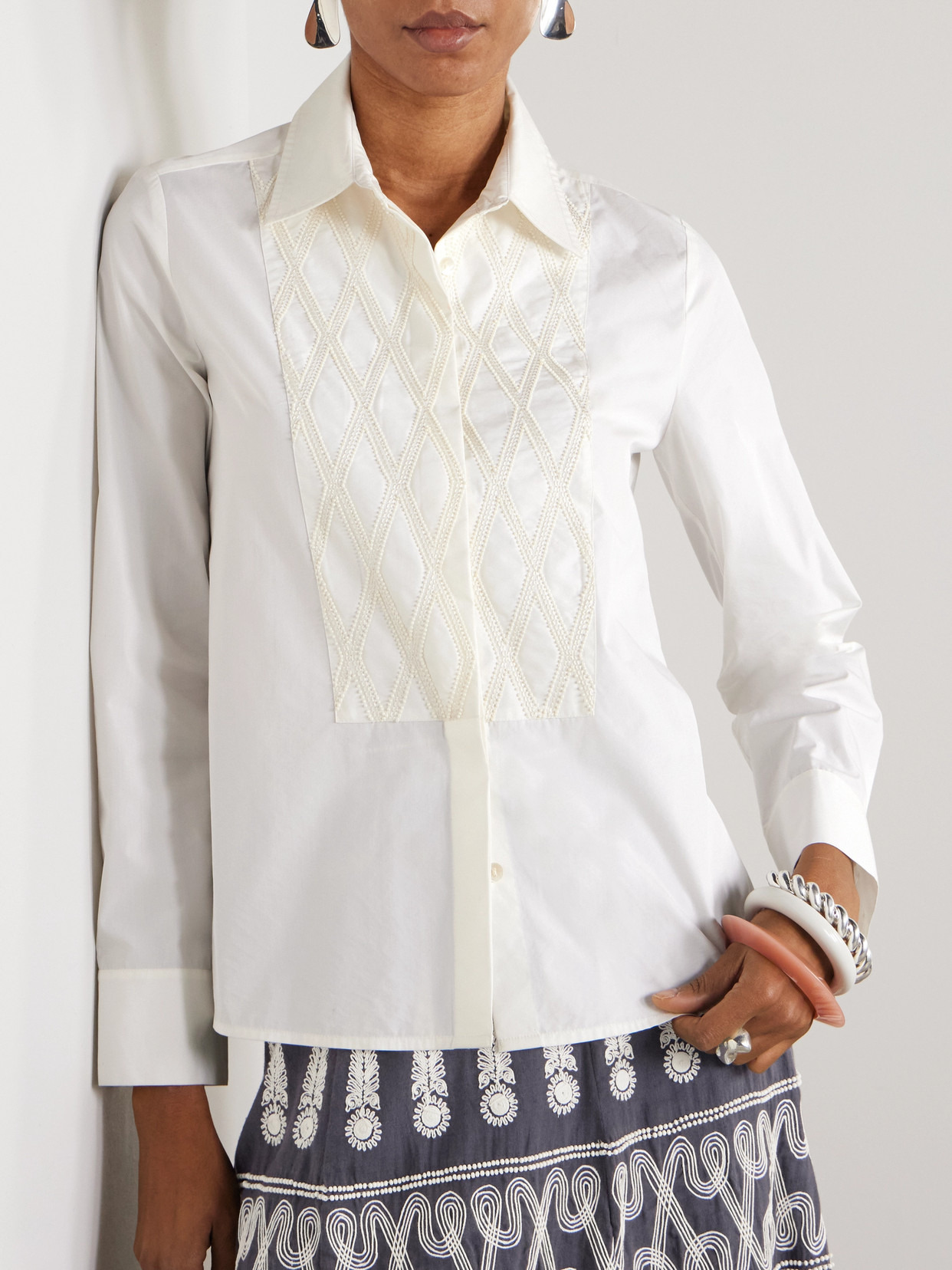Cassandra Bead-embellished Embroidered Cotton-blend Poplin Shirt - 4