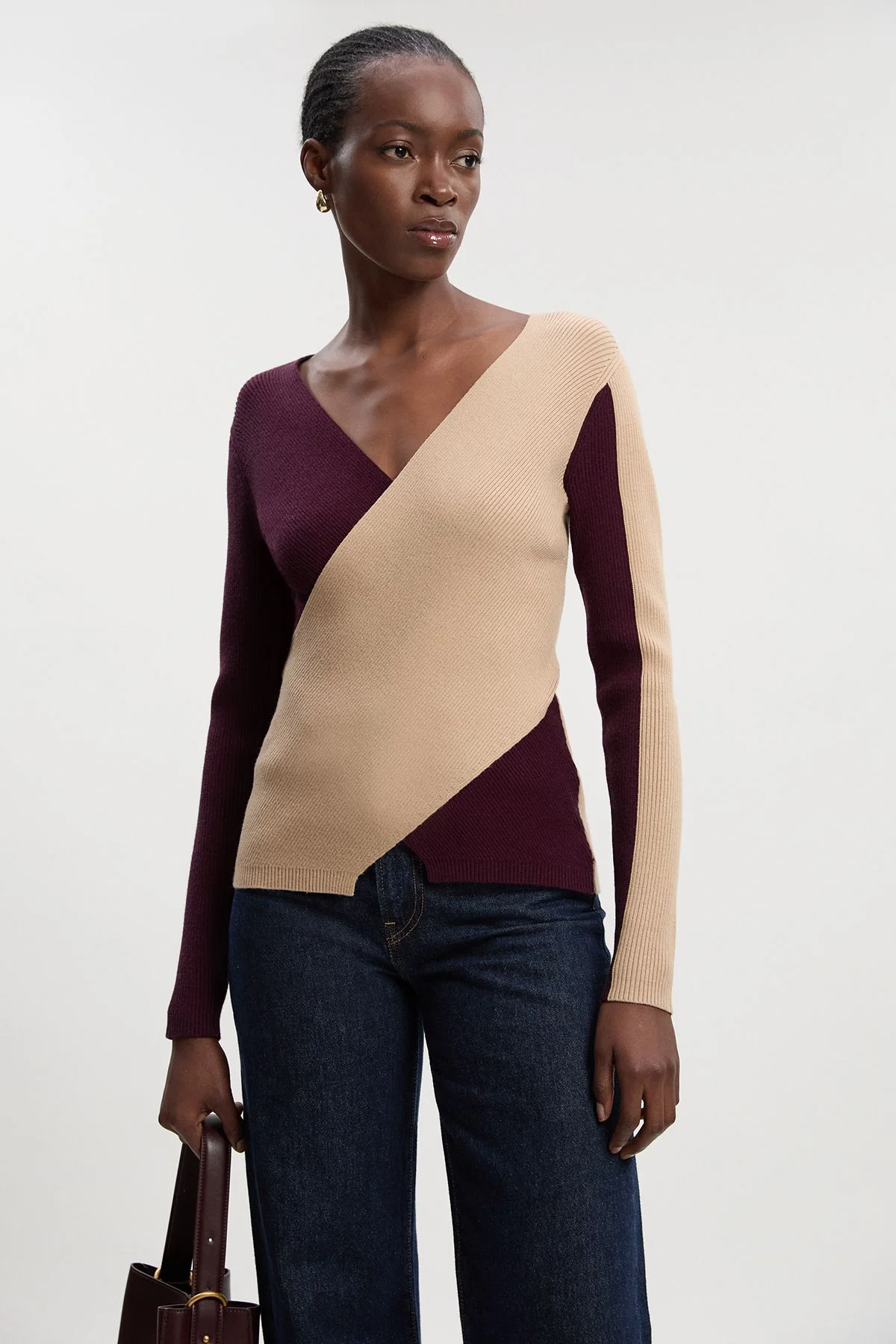Soft Rib Wrap Front Knitted Jumper - 1