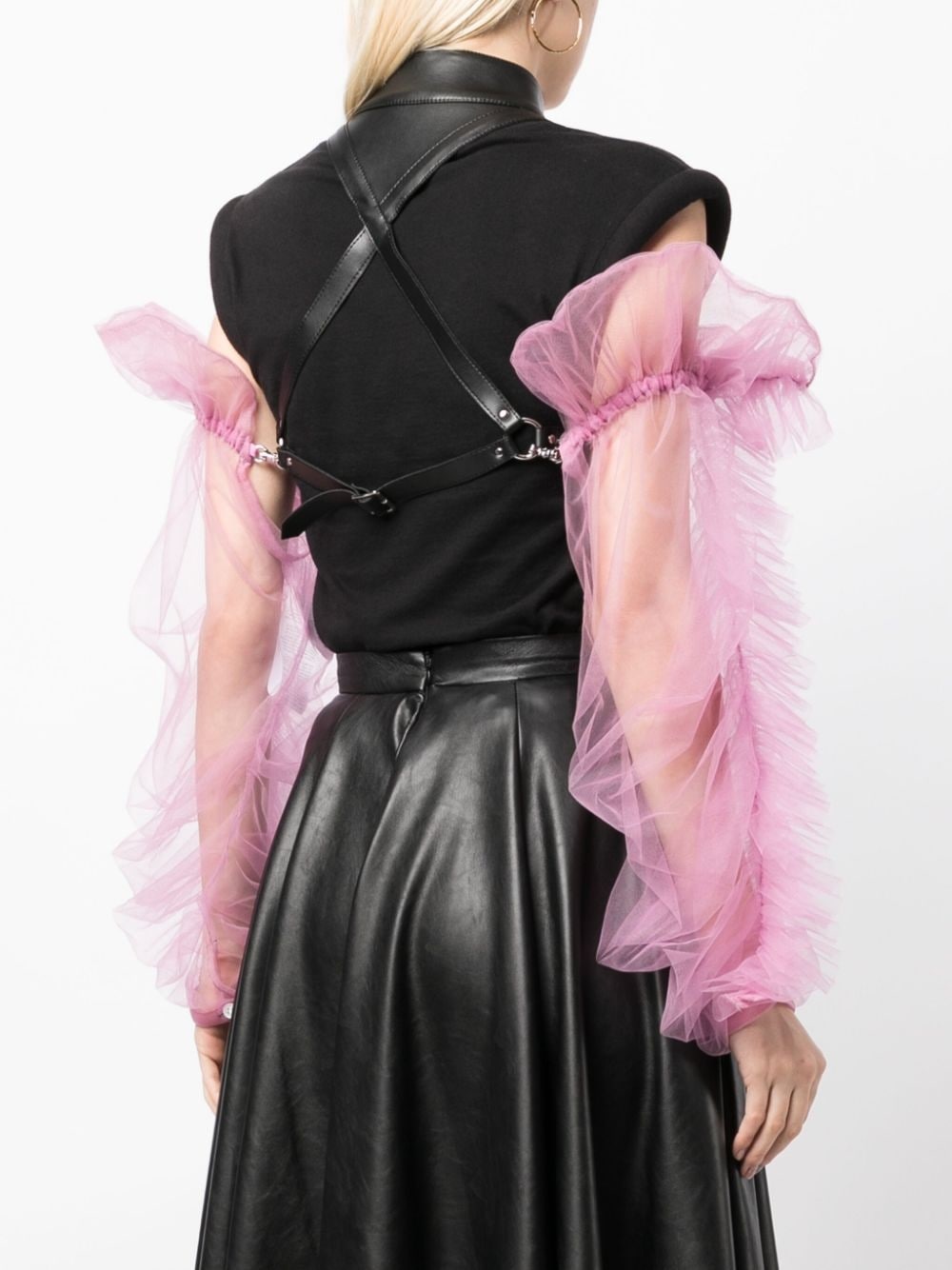 tulle-sleeve leather harness top - 4