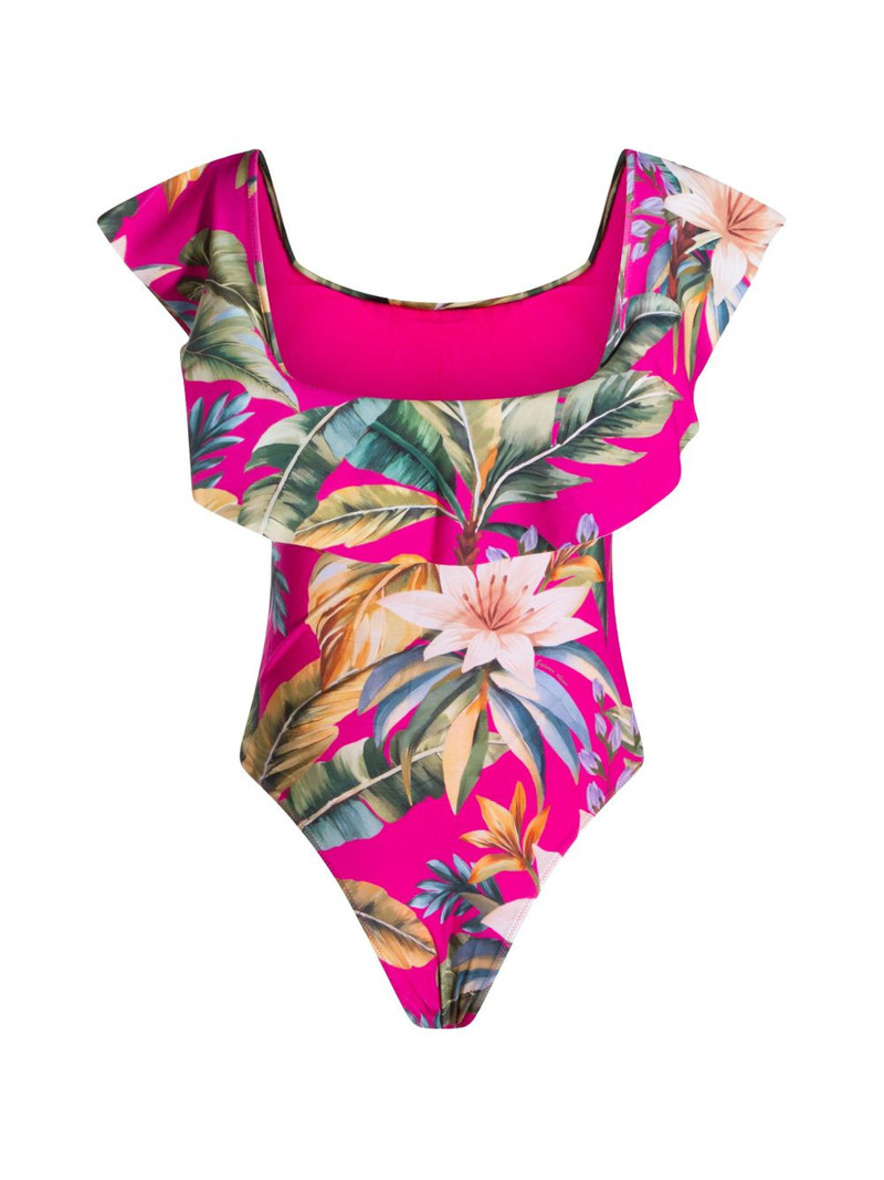 FARM RIO ruffled floral-print swimsuit outlook