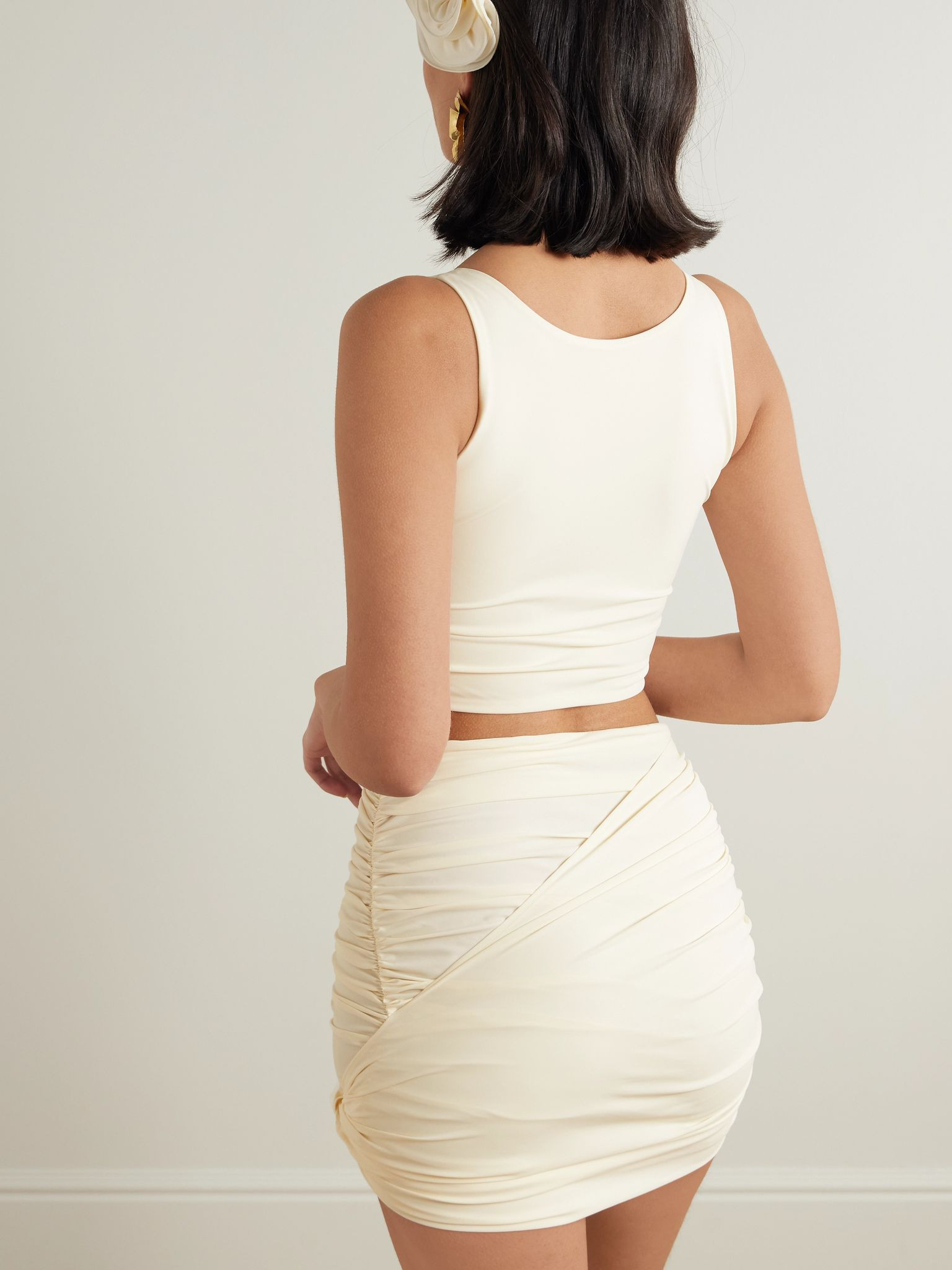 Appliquéd ruched bikini top Cream - 3