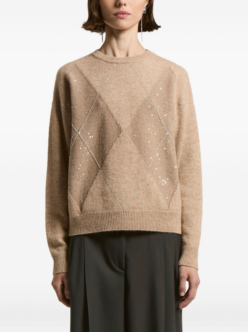 sequin-embellished diamond-pattern sweater 1