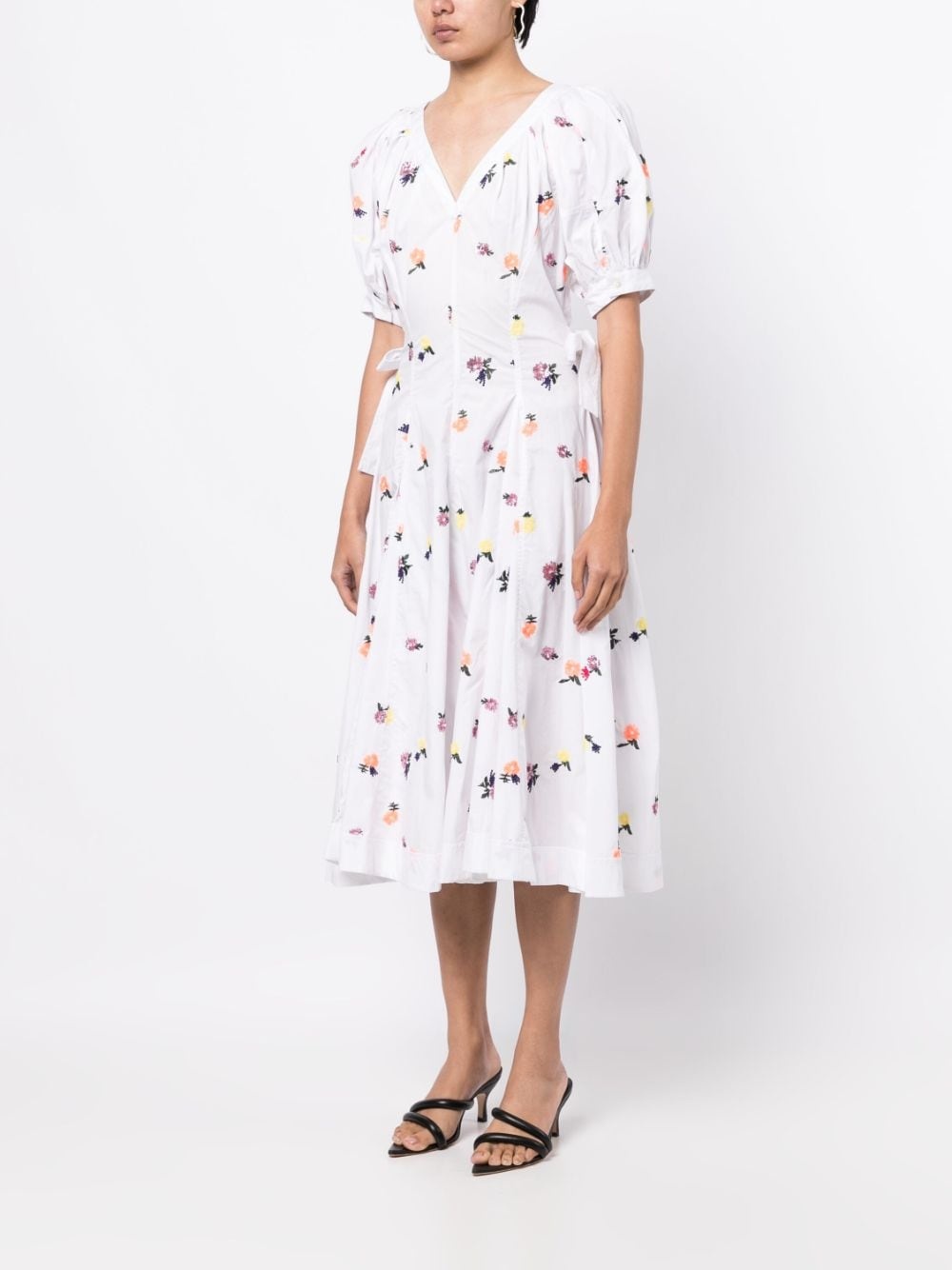 floral-embroidered puff-sleeved dress - 3