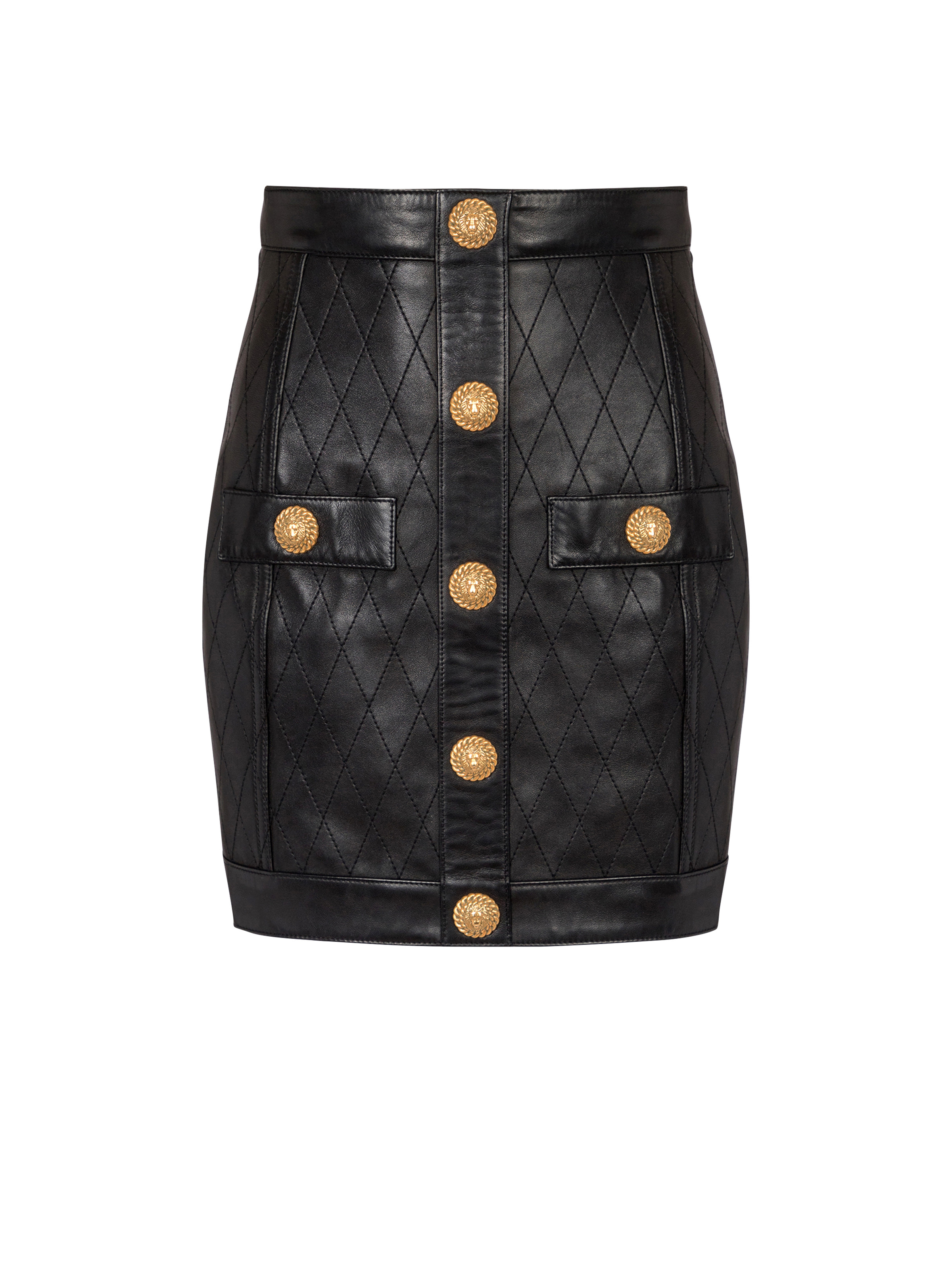 Topstitched leather skirt with buttons - 1